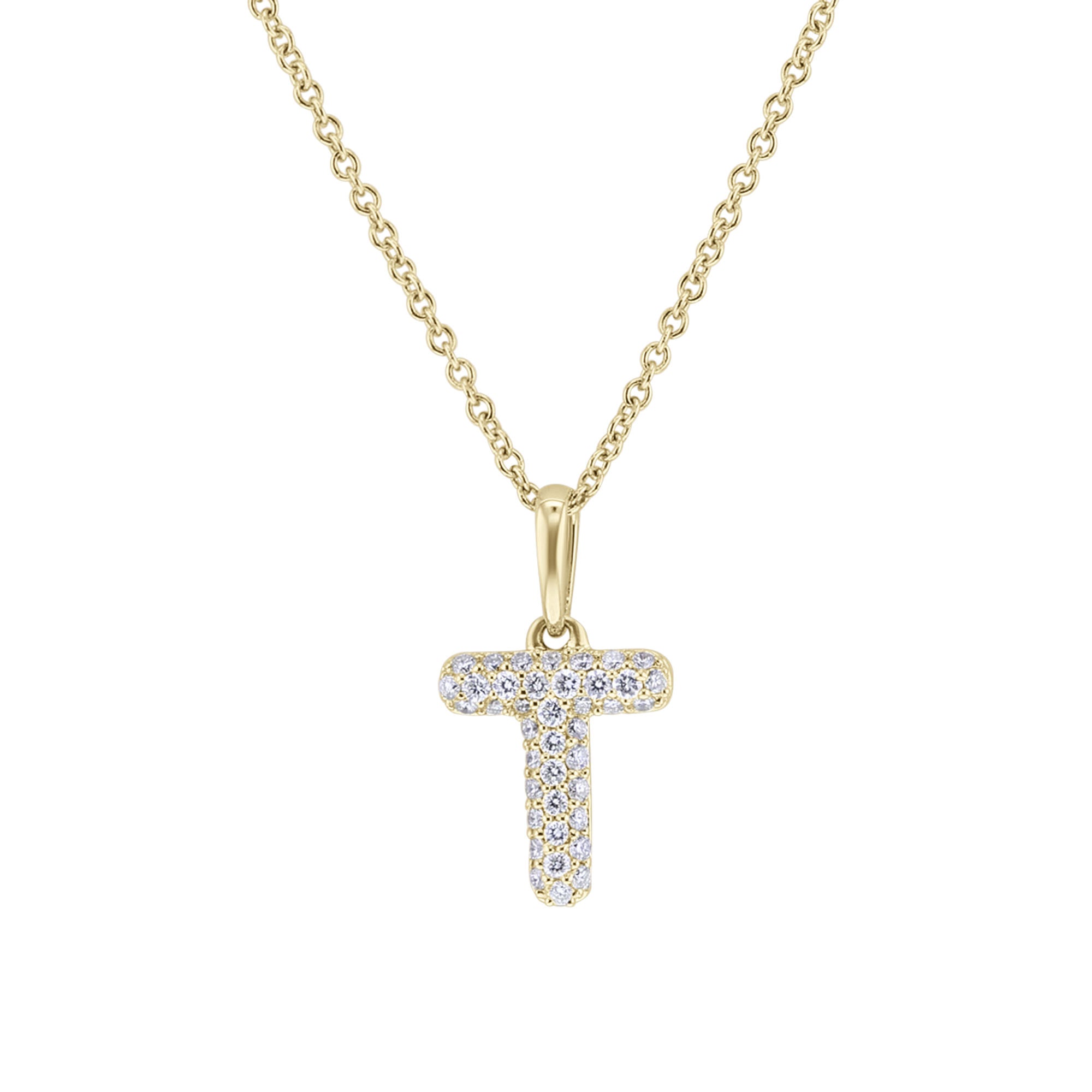 Gold Bubble Initial Diamond Necklace