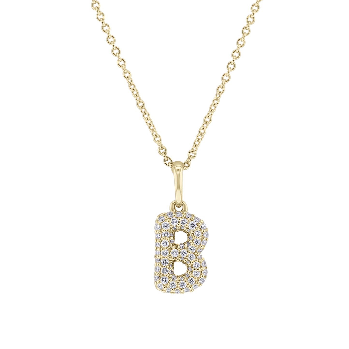 Gold Bubble Initial Diamond Necklace