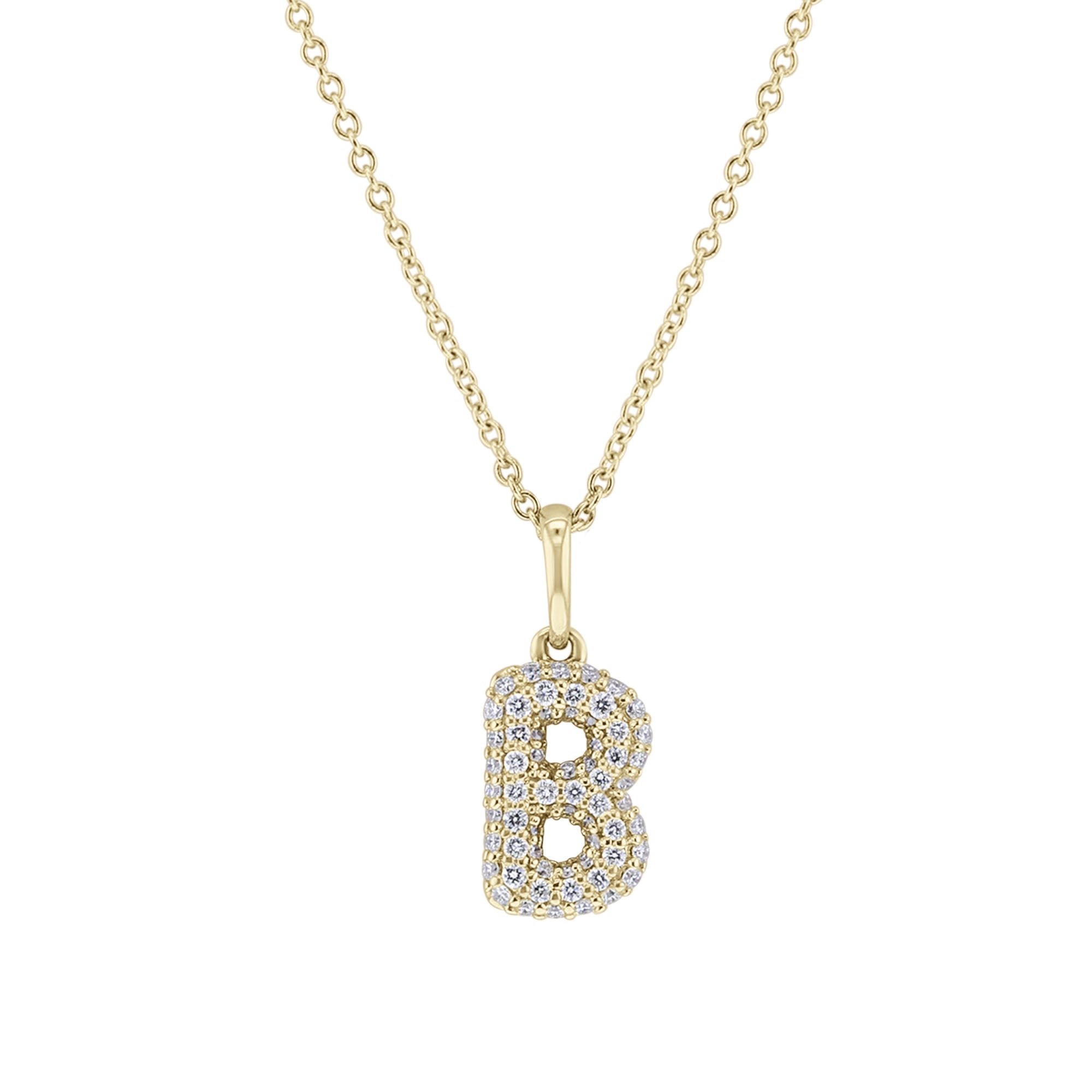 Gold Bubble Initial Diamond Necklace