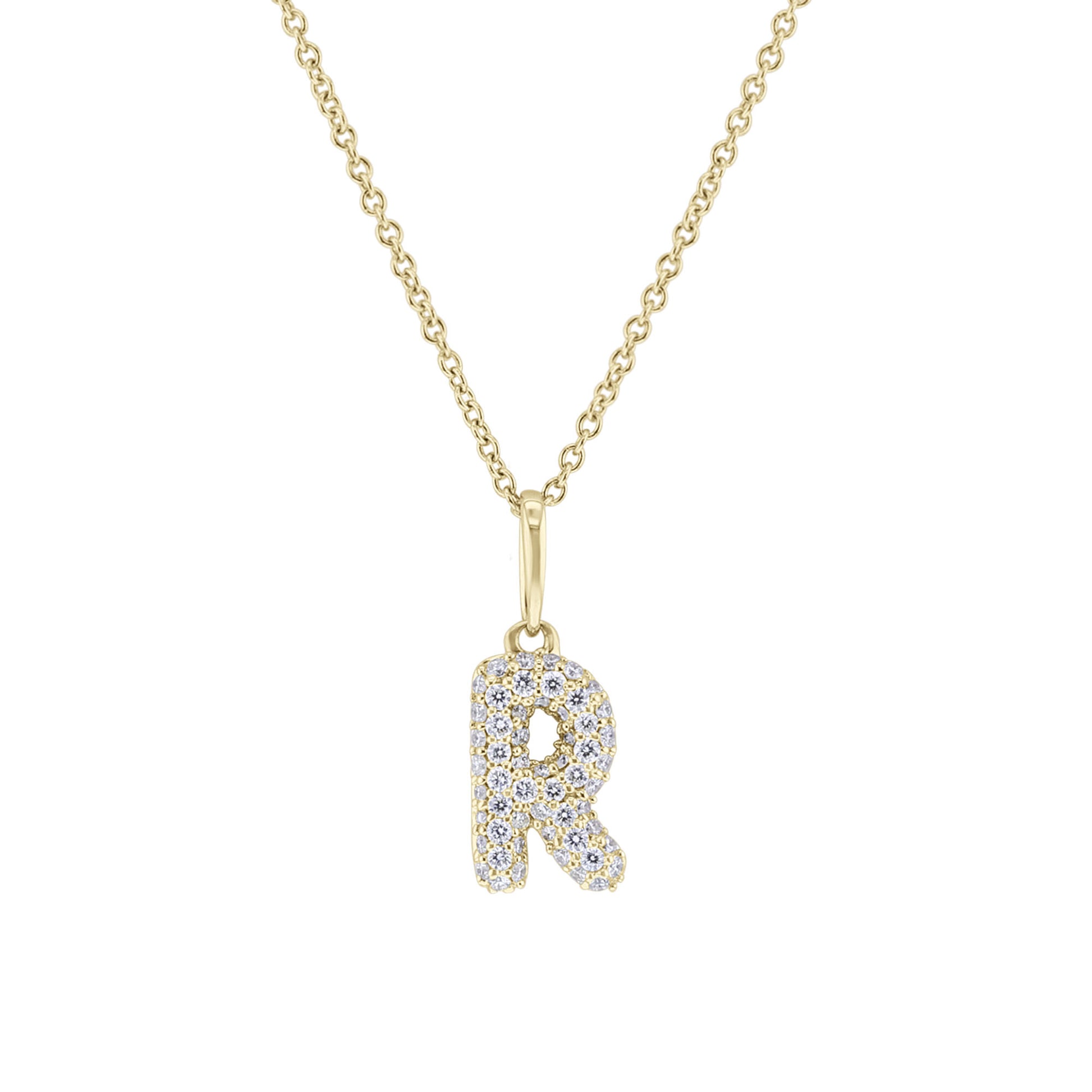 Gold Bubble Initial Diamond Necklace