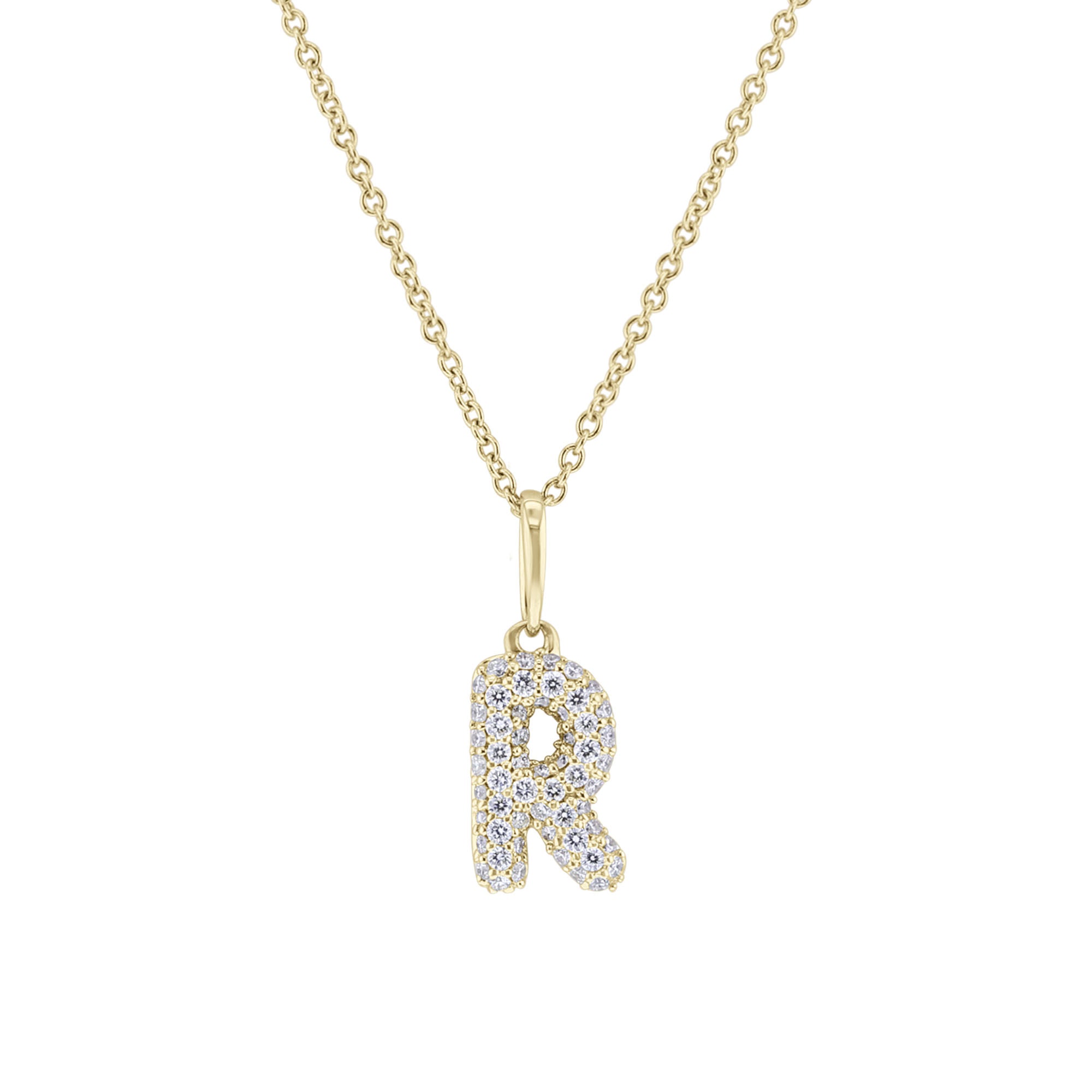 Gold Bubble Initial Diamond Necklace