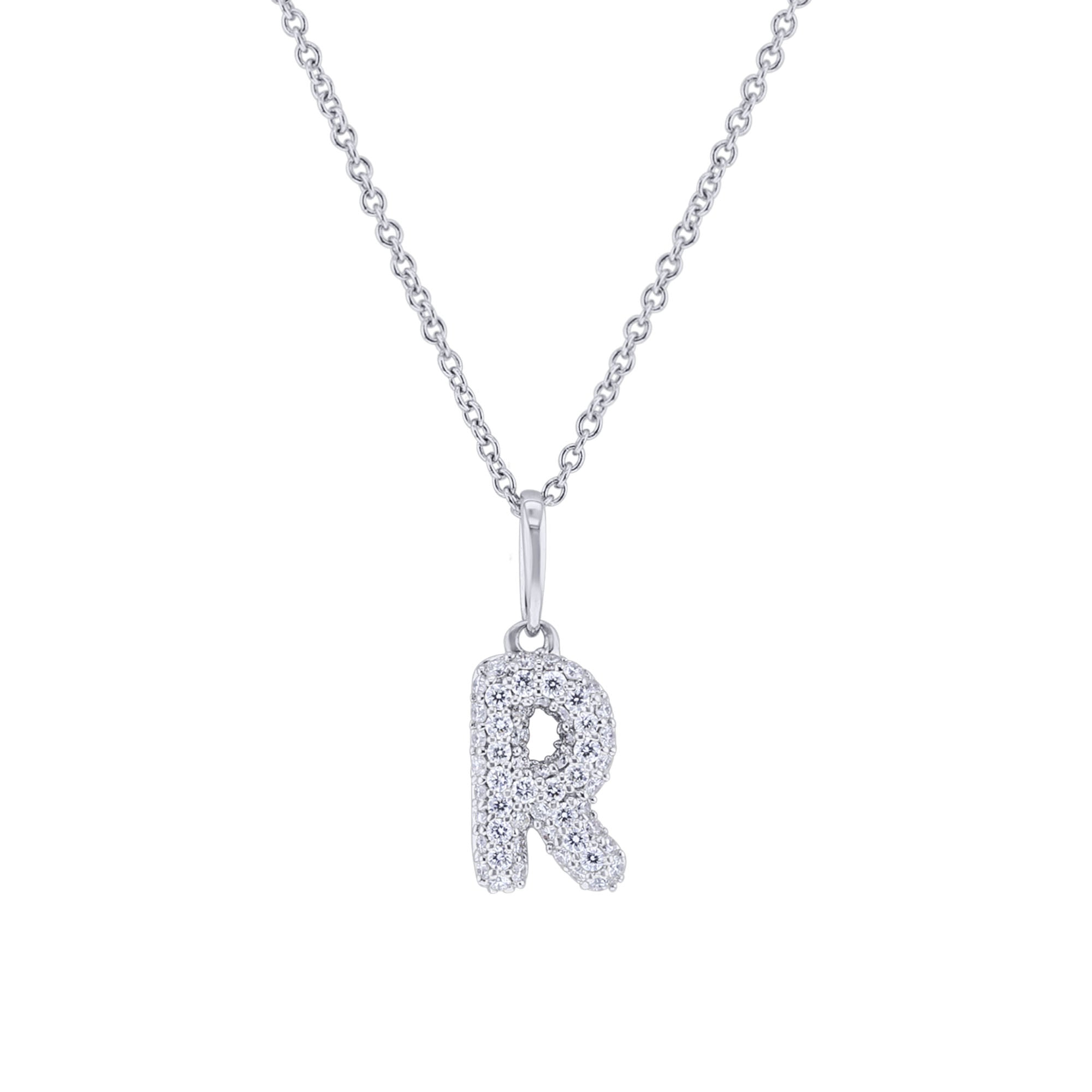 Gold Bubble Initial Diamond Necklace