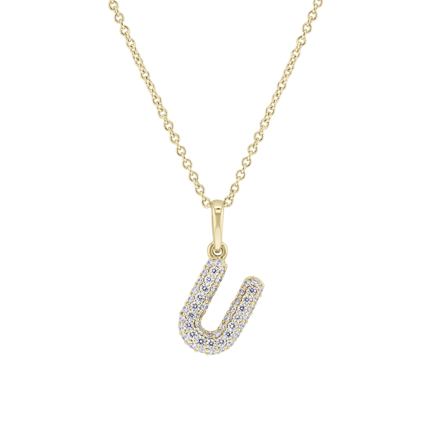 Gold Bubble Initial Diamond Necklace