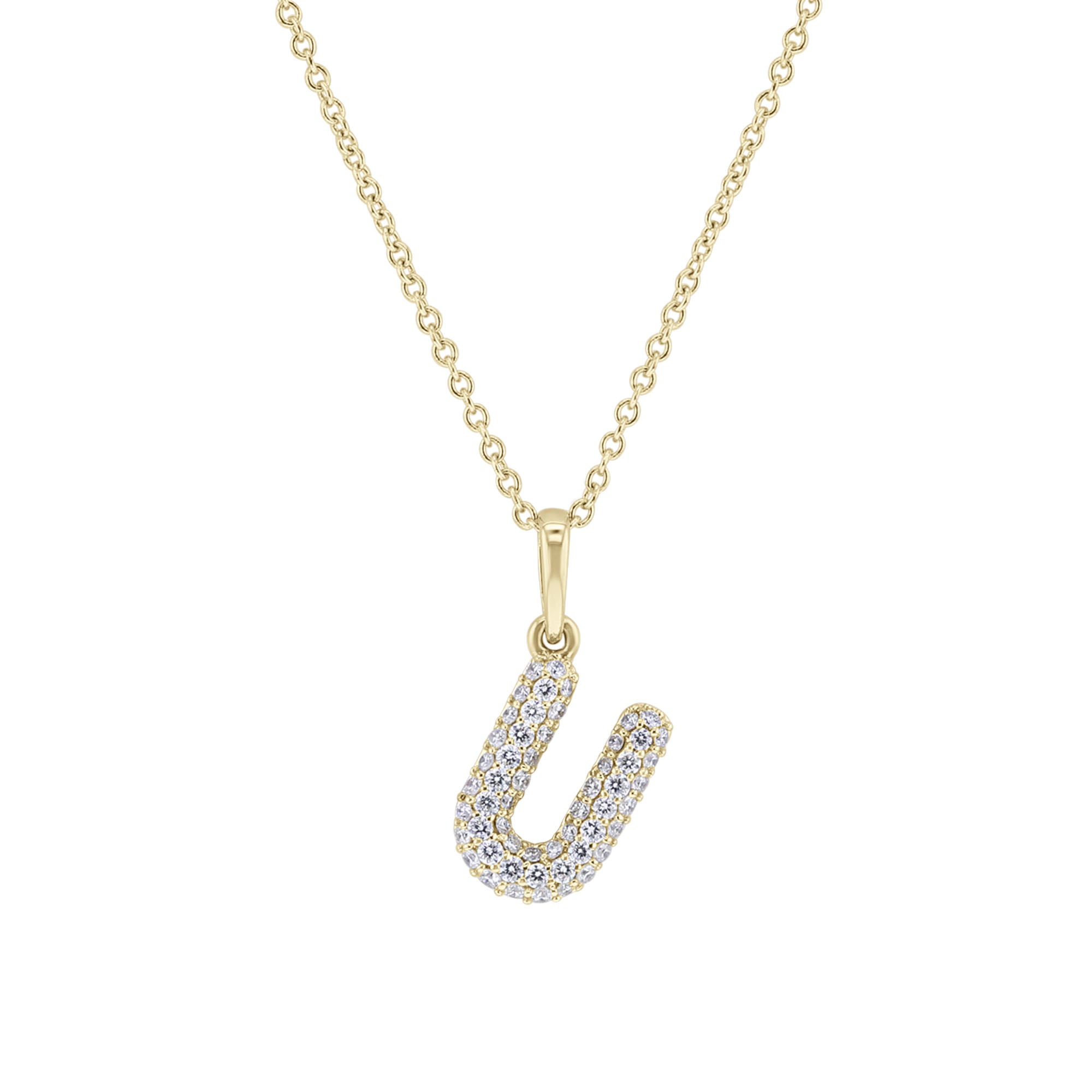 Gold Bubble Initial Diamond Necklace