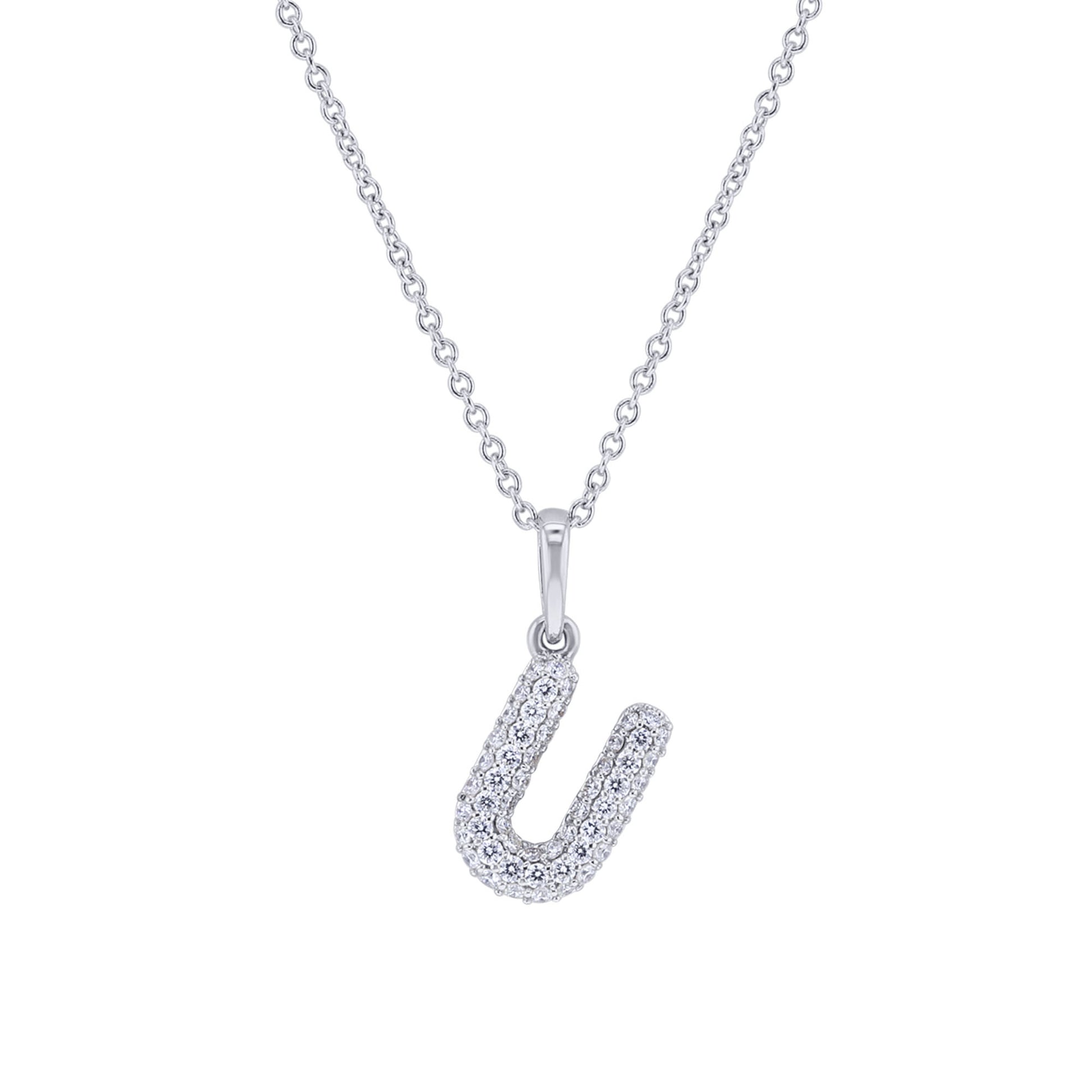 Gold Bubble Initial Diamond Necklace