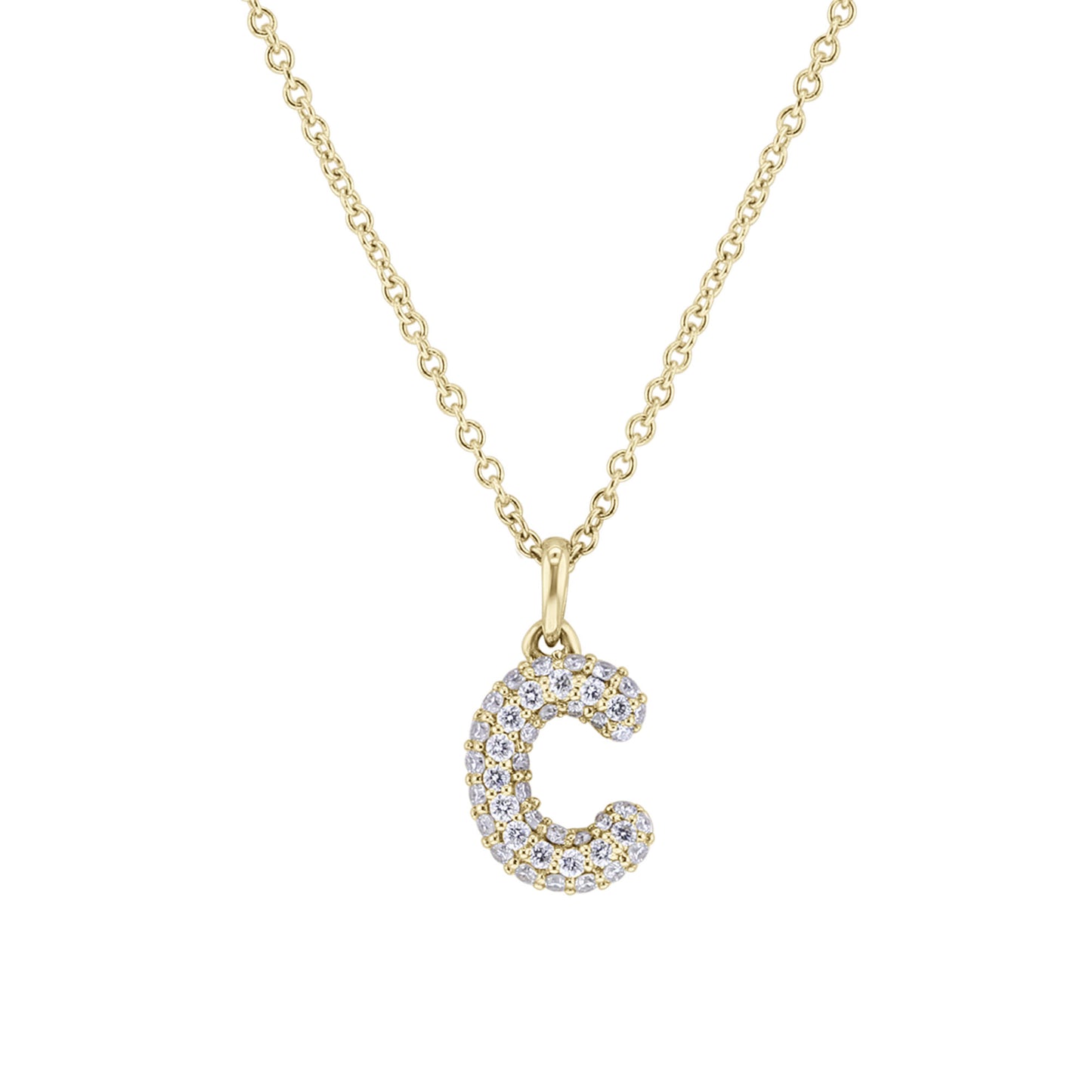 Gold Bubble Initial Diamond Necklace