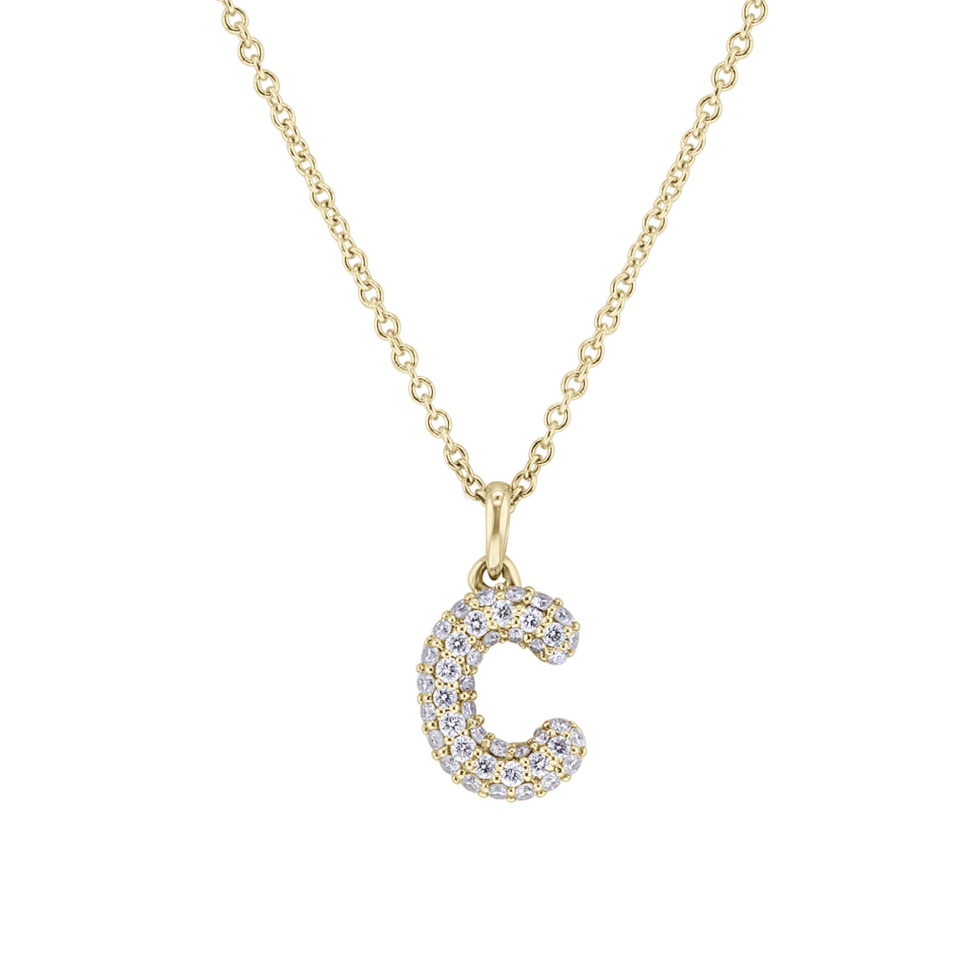 Gold Bubble Initial Diamond Necklace