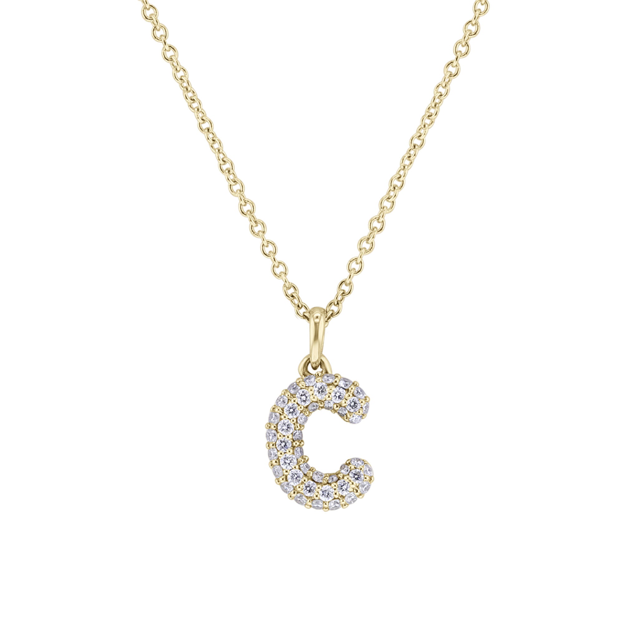 Gold Bubble Initial Diamond Necklace