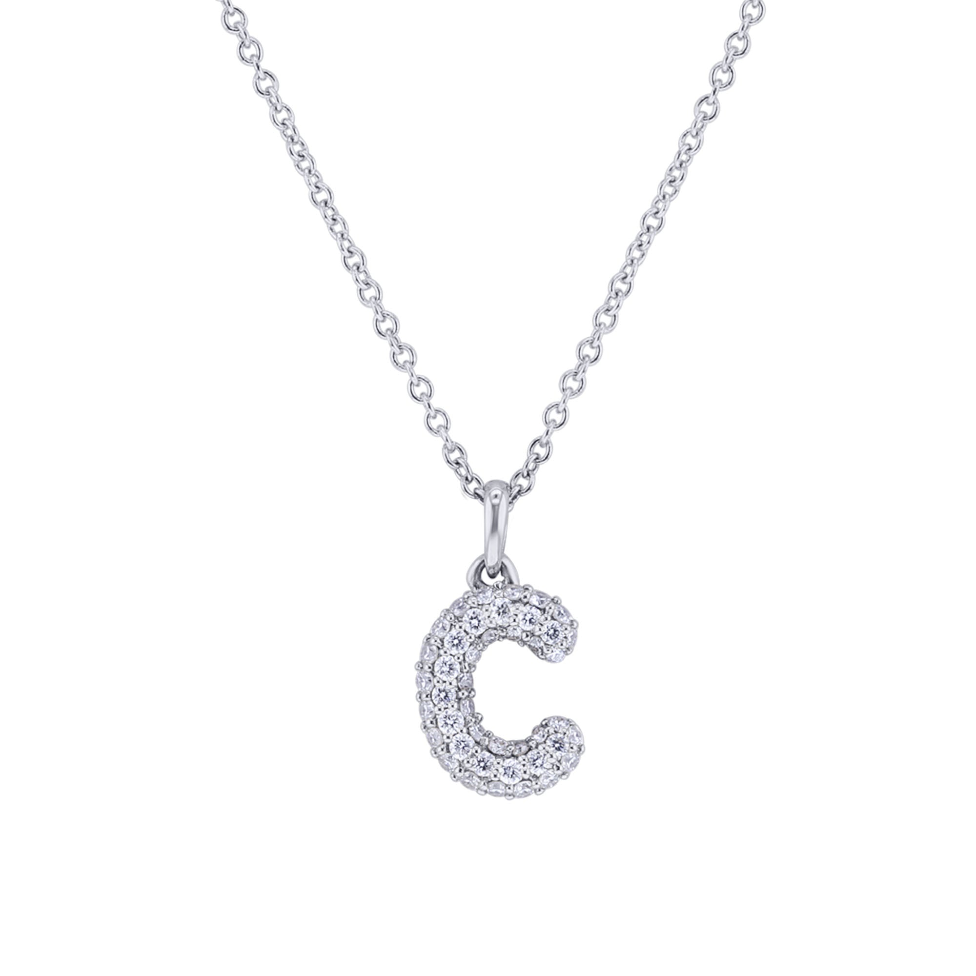 Gold Bubble Initial Diamond Necklace