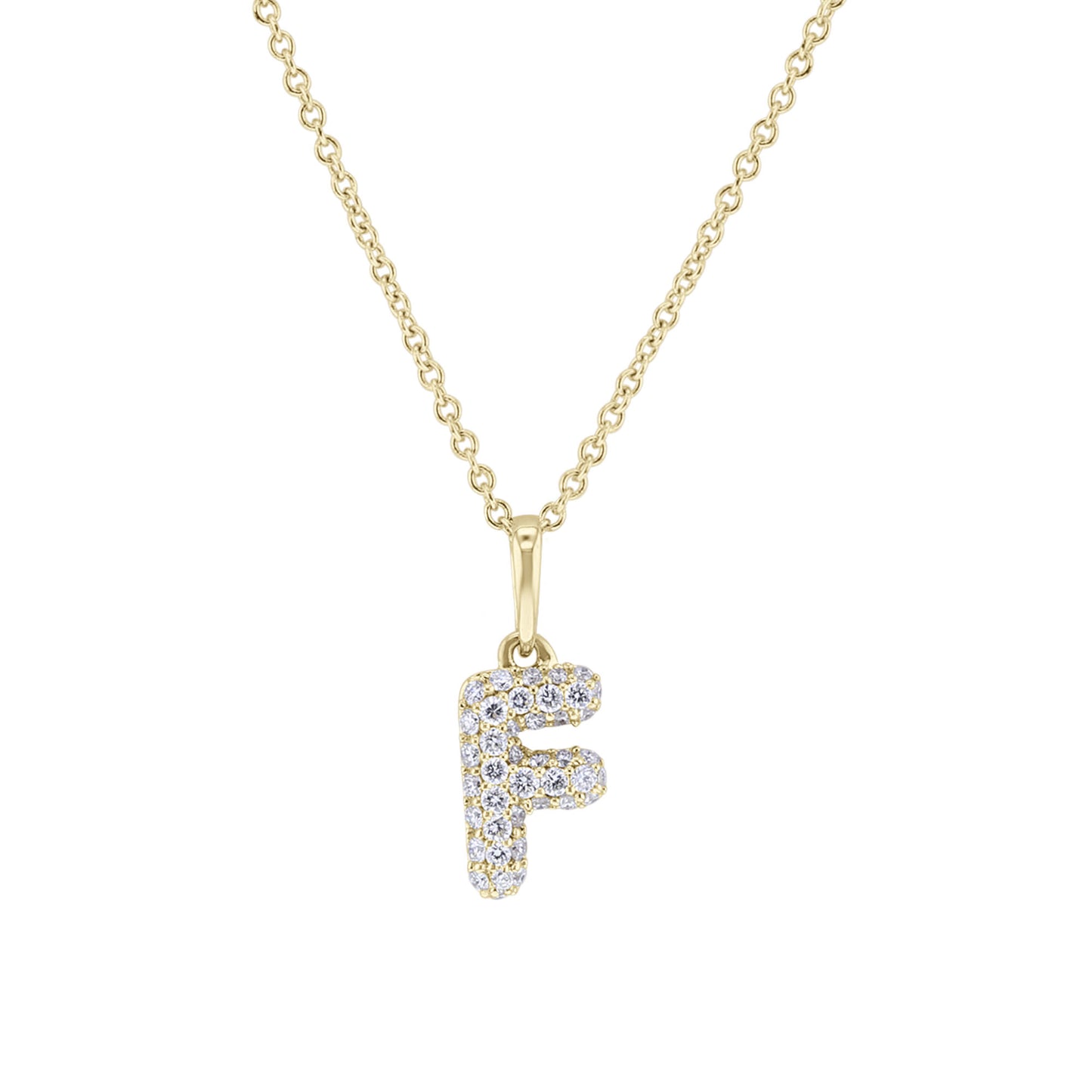 Gold Bubble Initial Diamond Necklace