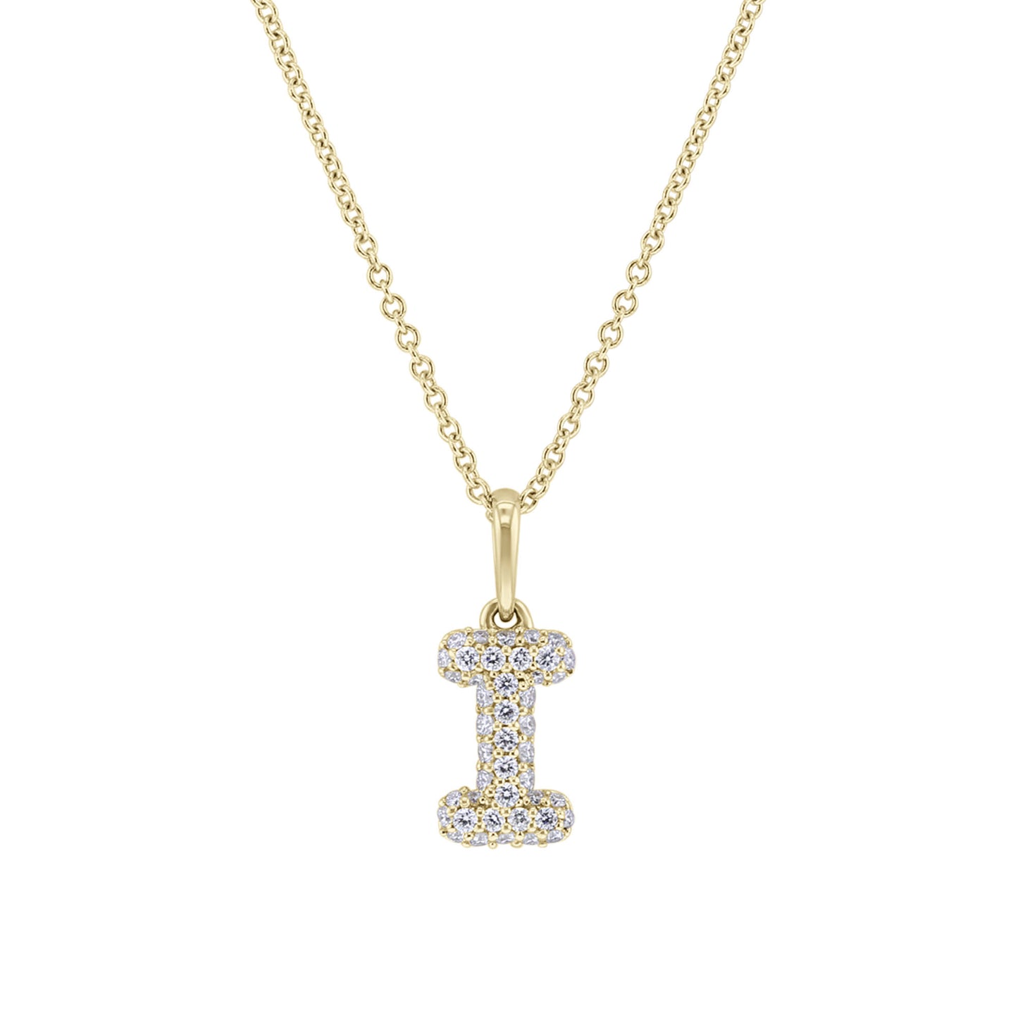 Gold Bubble Initial Diamond Necklace