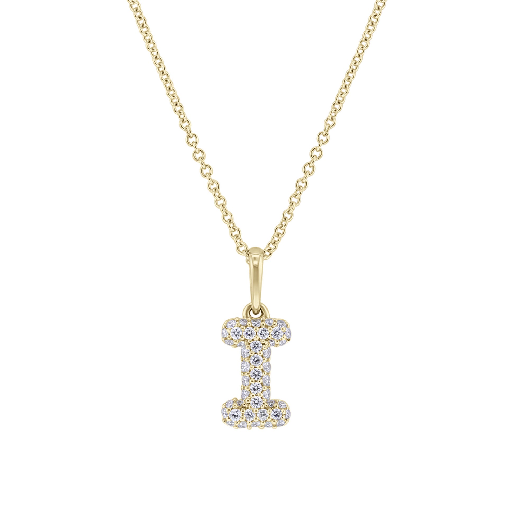 Gold Bubble Initial Diamond Necklace