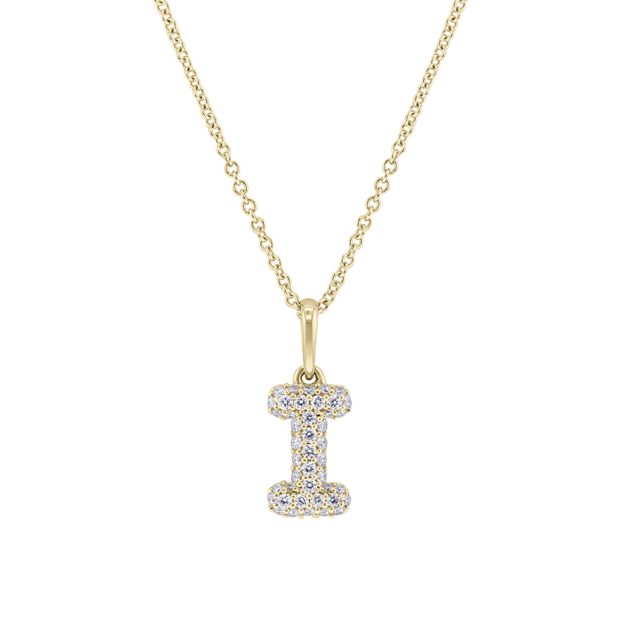 Gold Bubble Initial Diamond Necklace
