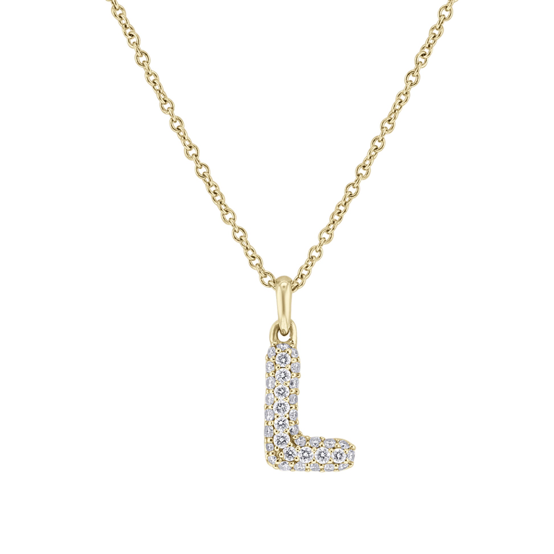 Gold Bubble Initial Diamond Necklace