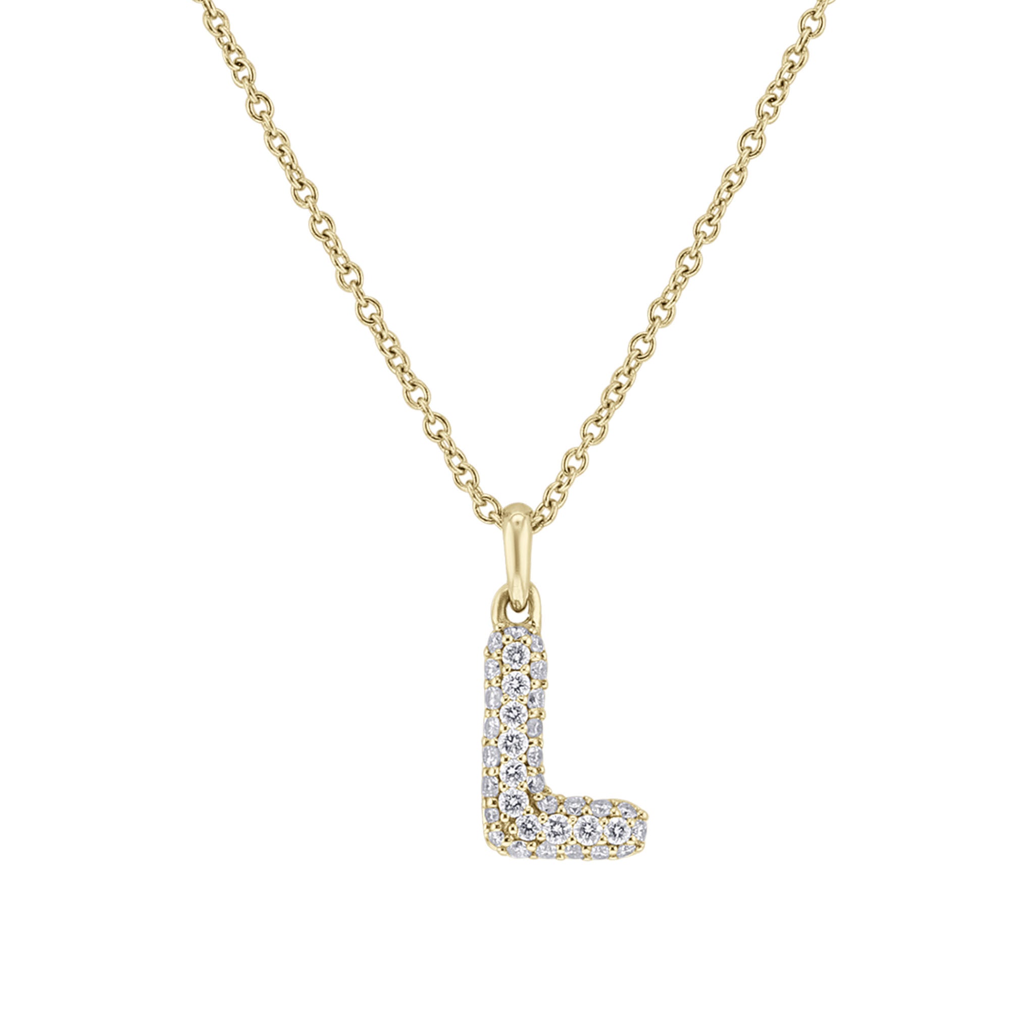 Gold Bubble Initial Diamond Necklace