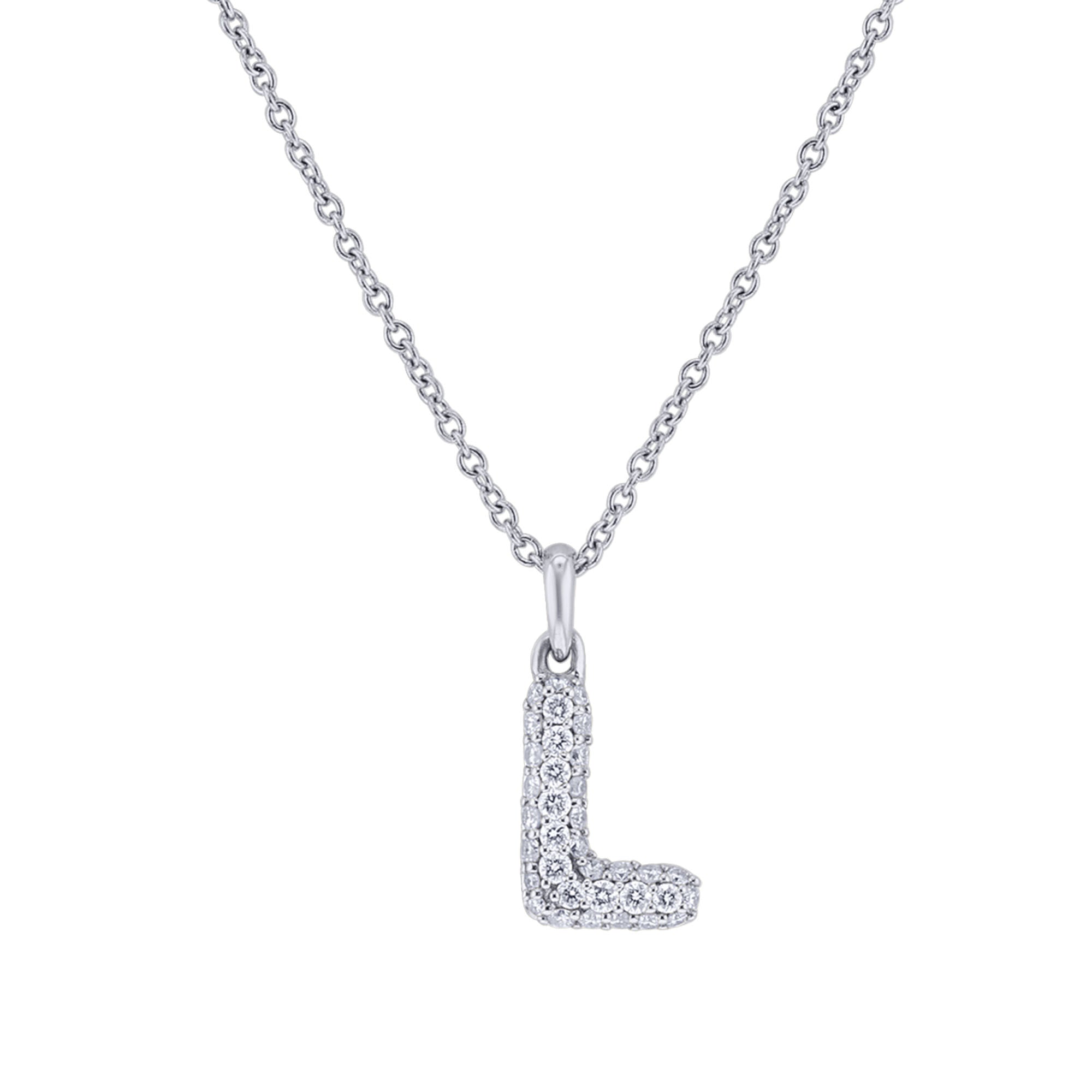 Gold Bubble Initial Diamond Necklace