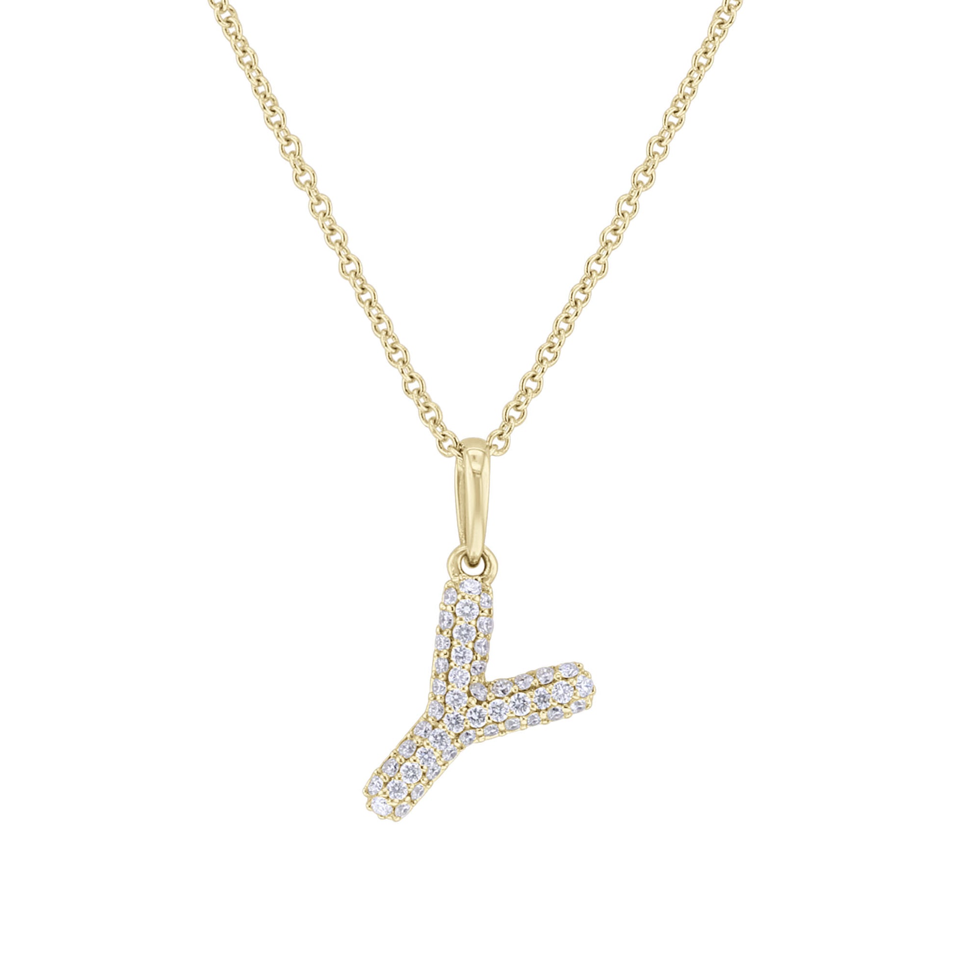 Gold Bubble Initial Diamond Necklace