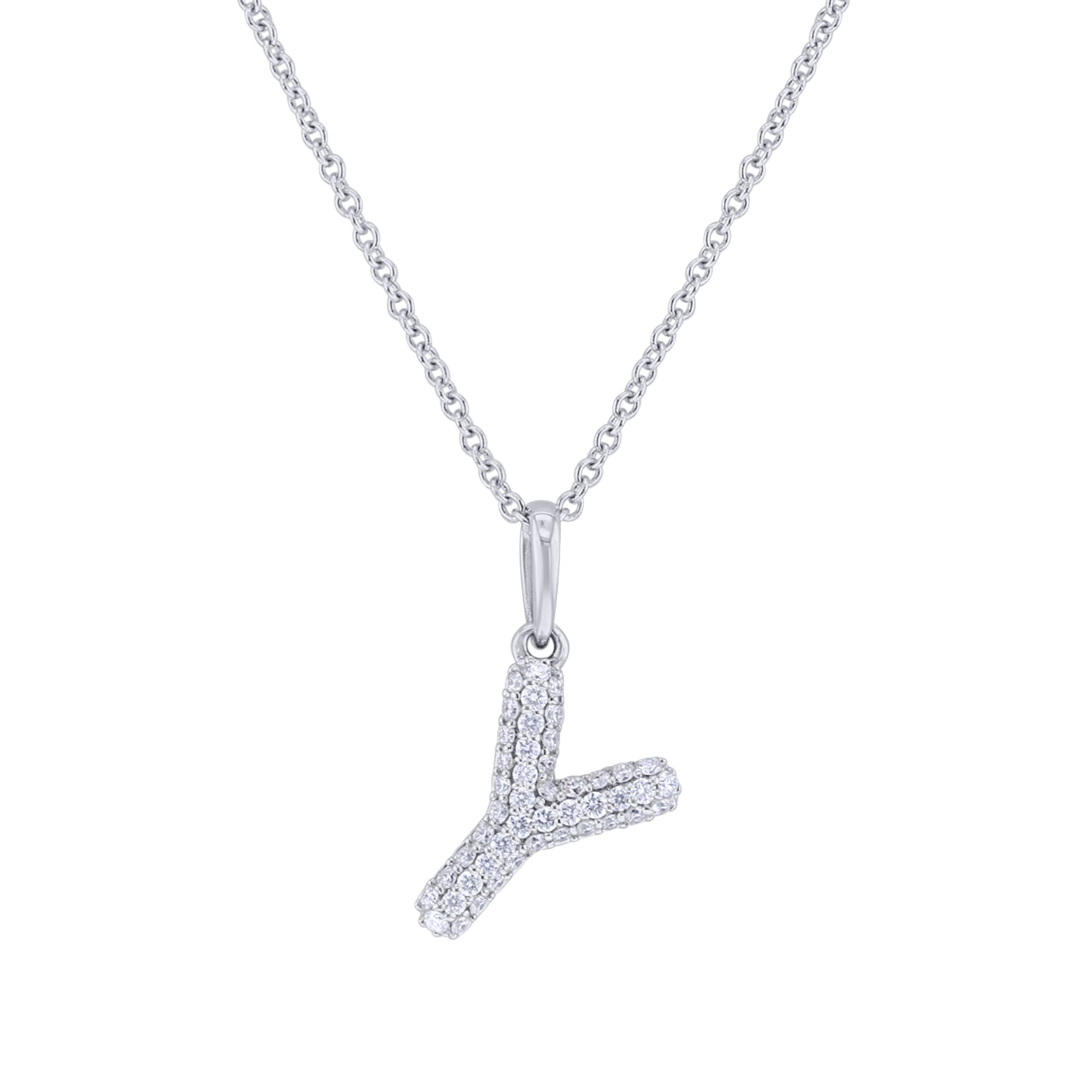 Gold Bubble Initial Diamond Necklace