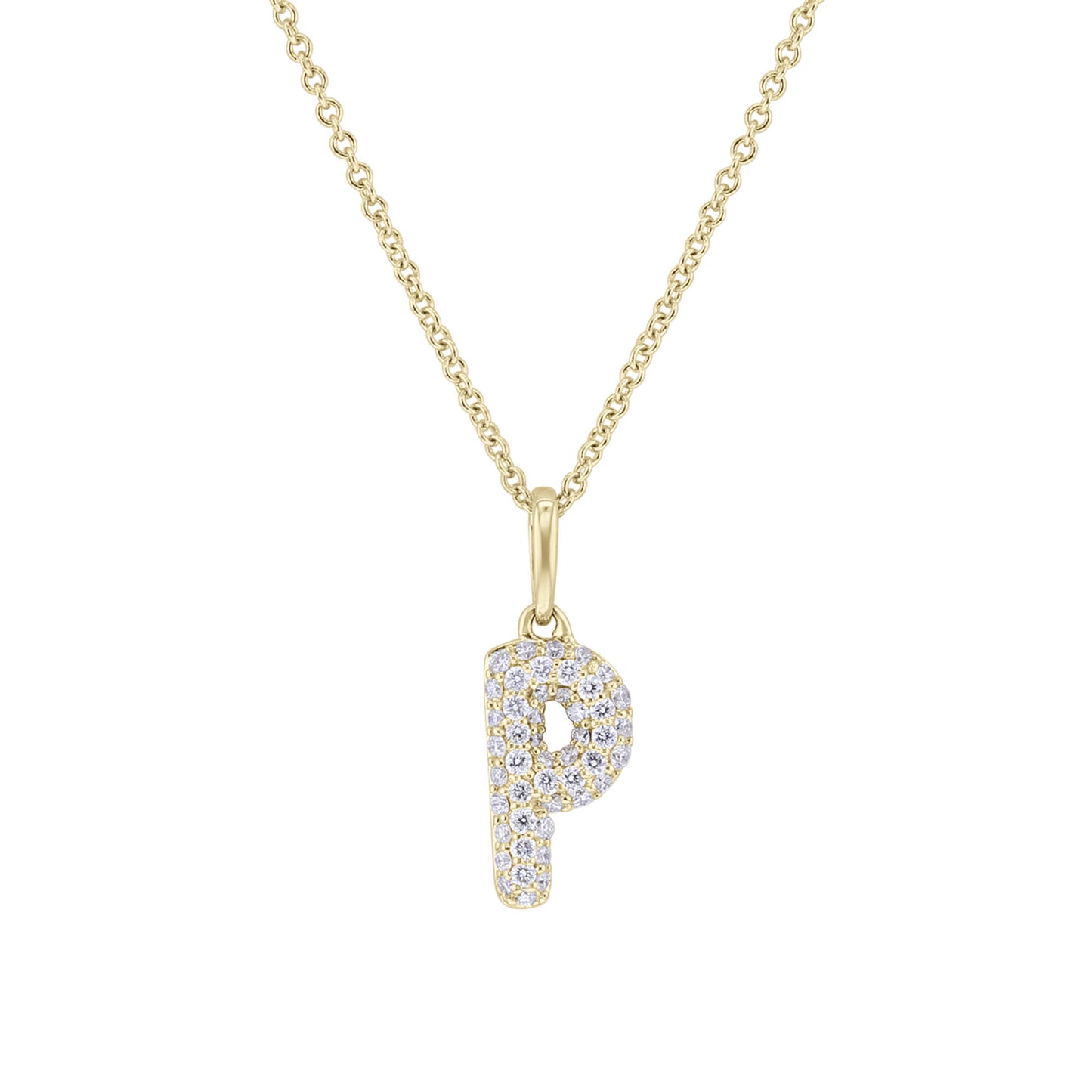 Gold Bubble Initial Diamond Necklace