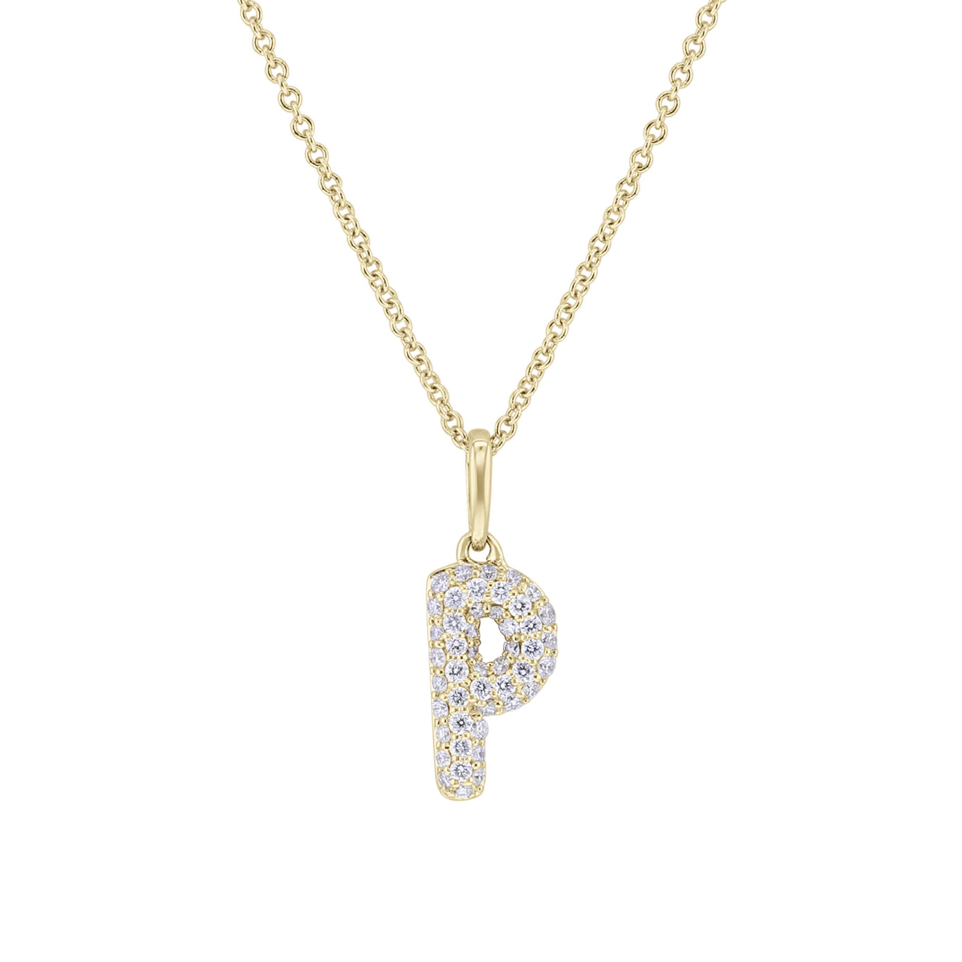 Gold Bubble Initial Diamond Necklace