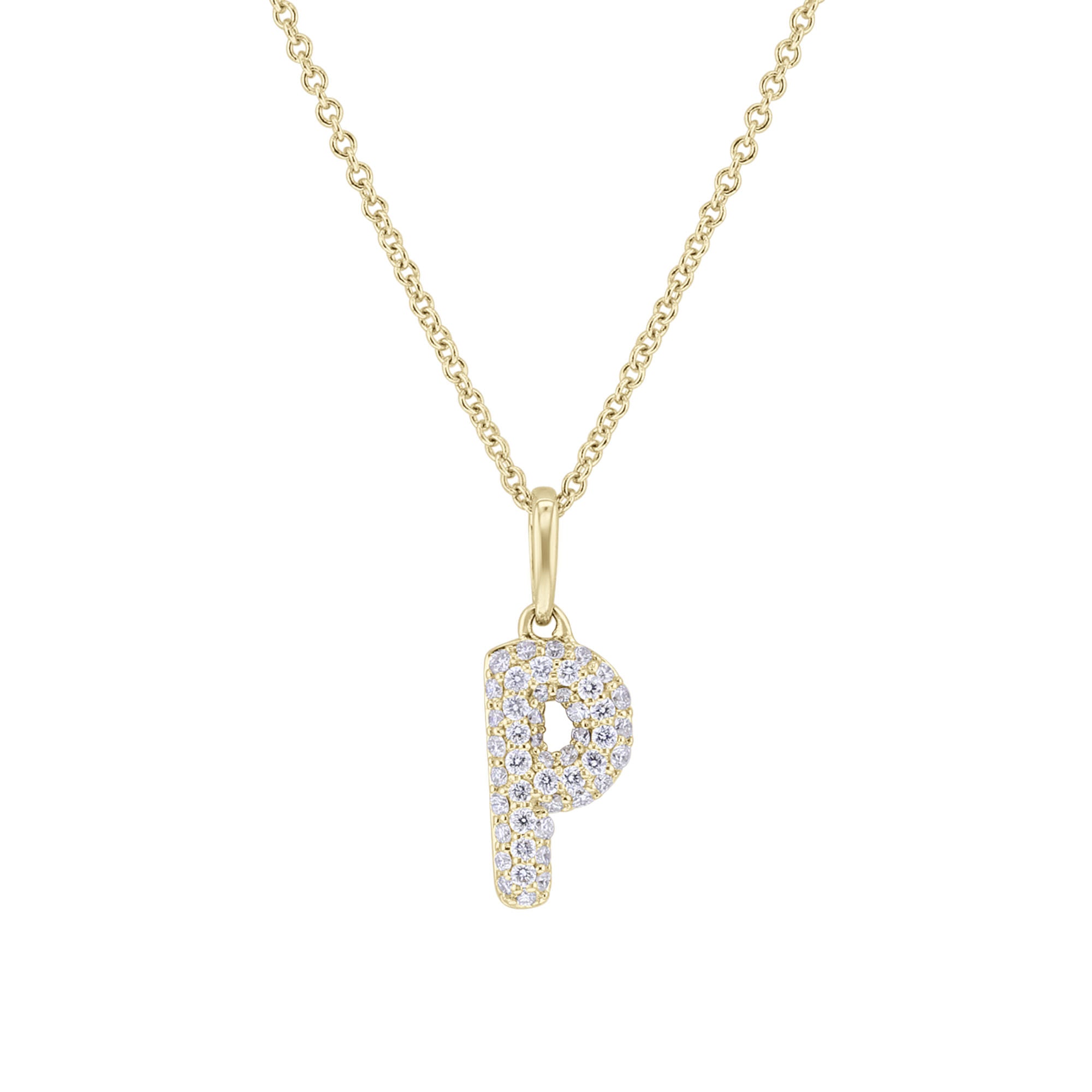 Gold Bubble Initial Diamond Necklace