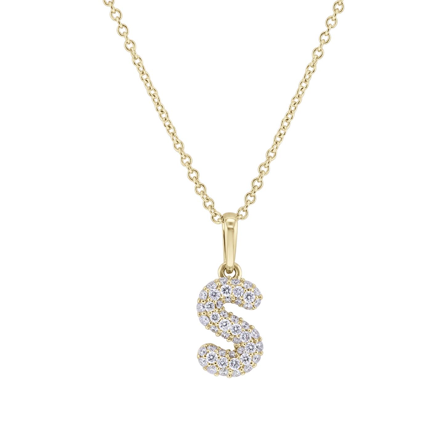 Gold Bubble Initial Diamond Necklace