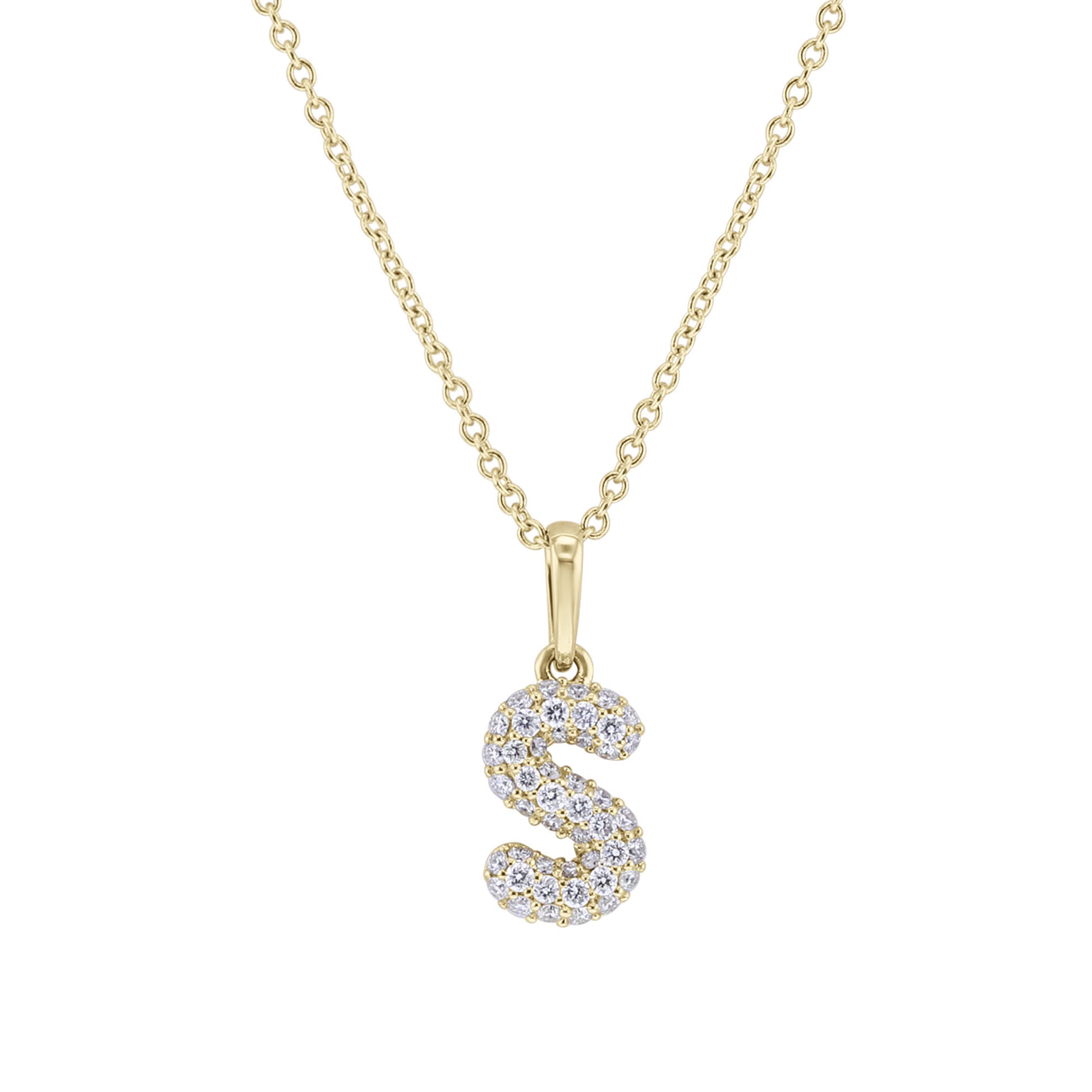 Gold Bubble Initial Diamond Necklace