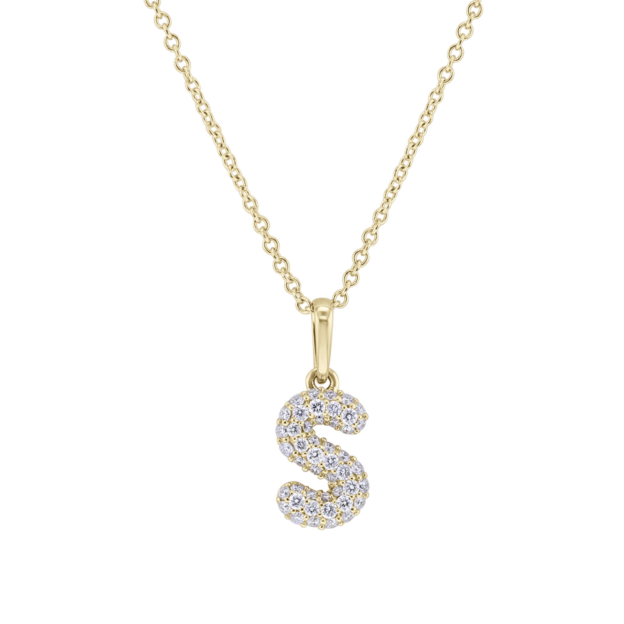 Gold Bubble Initial Diamond Necklace