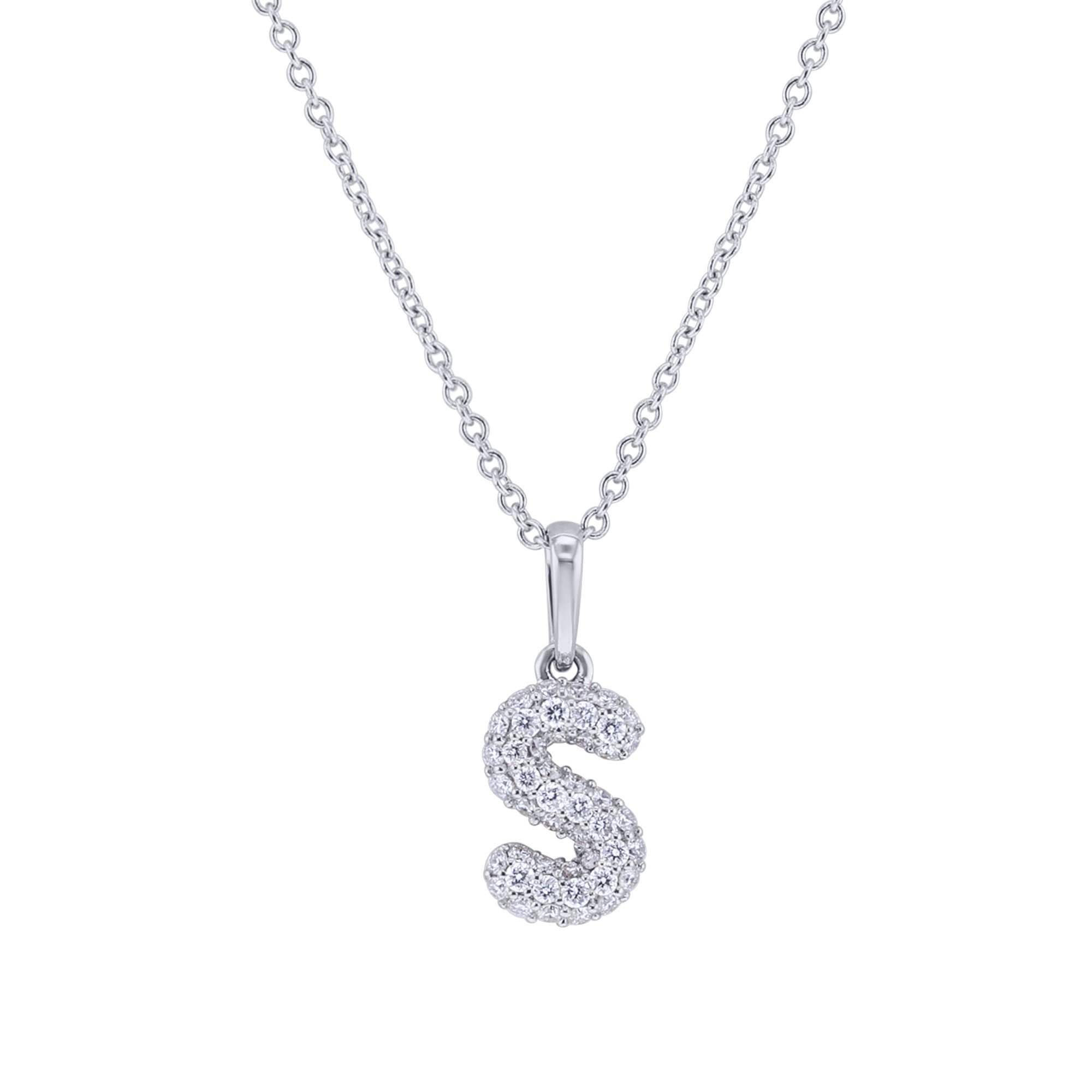 Gold Bubble Initial Diamond Necklace