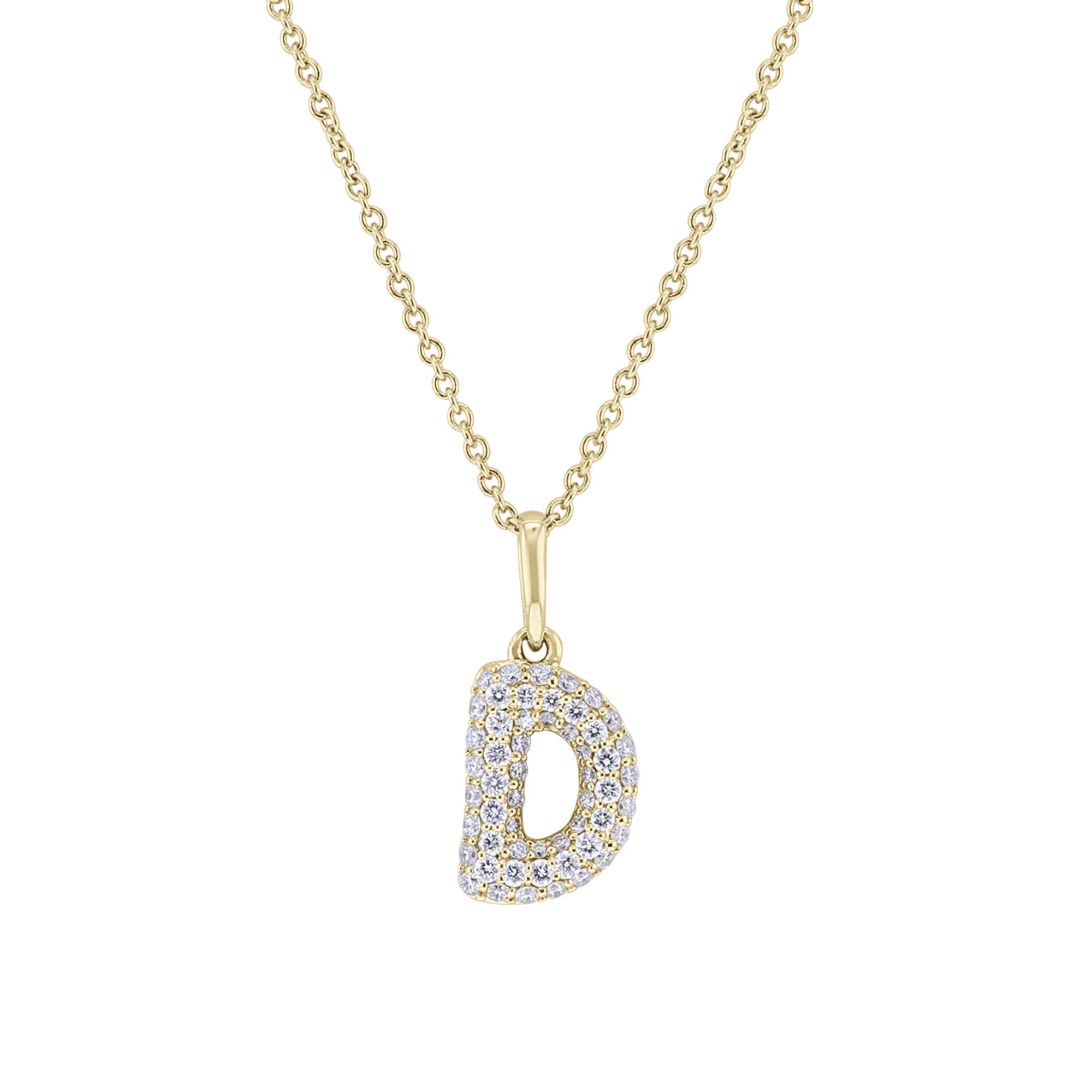 Gold Bubble Initial Diamond Necklace