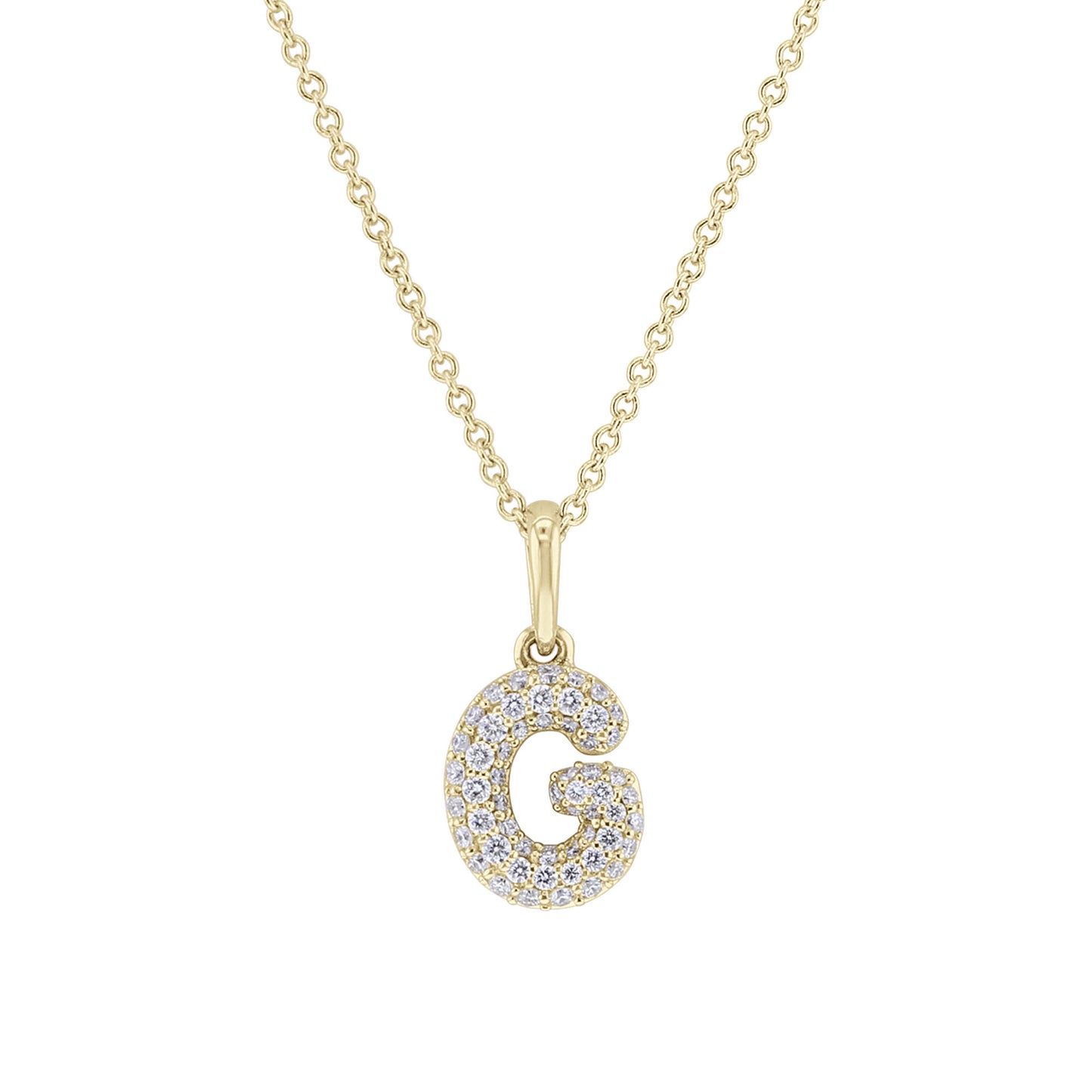 Gold Bubble Initial Diamond Necklace