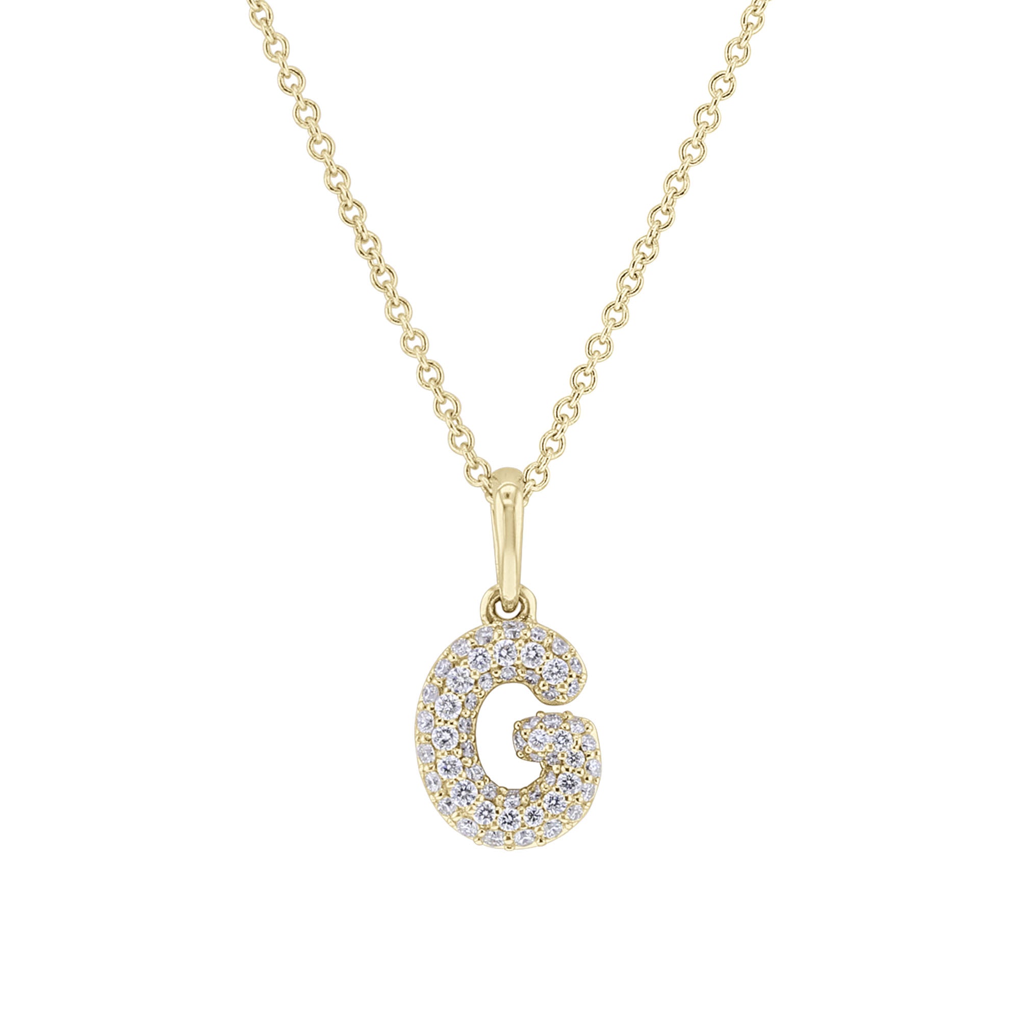 Gold Bubble Initial Diamond Necklace