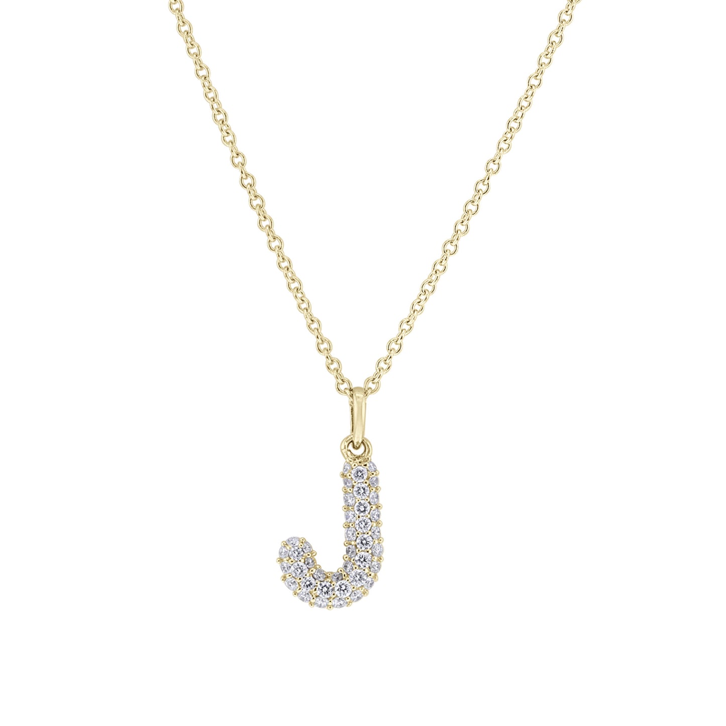 Gold Bubble Initial Diamond Necklace