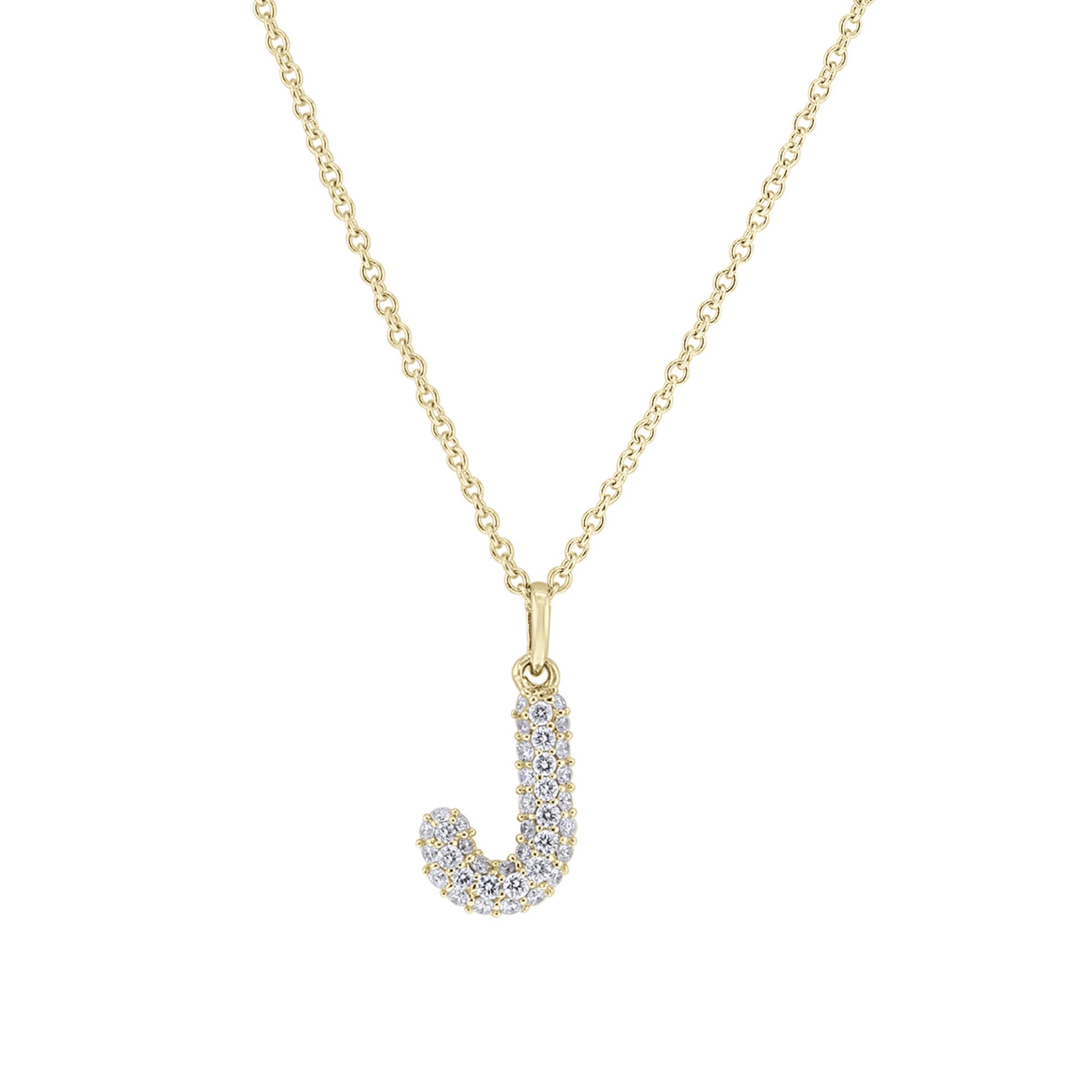 Gold Bubble Initial Diamond Necklace