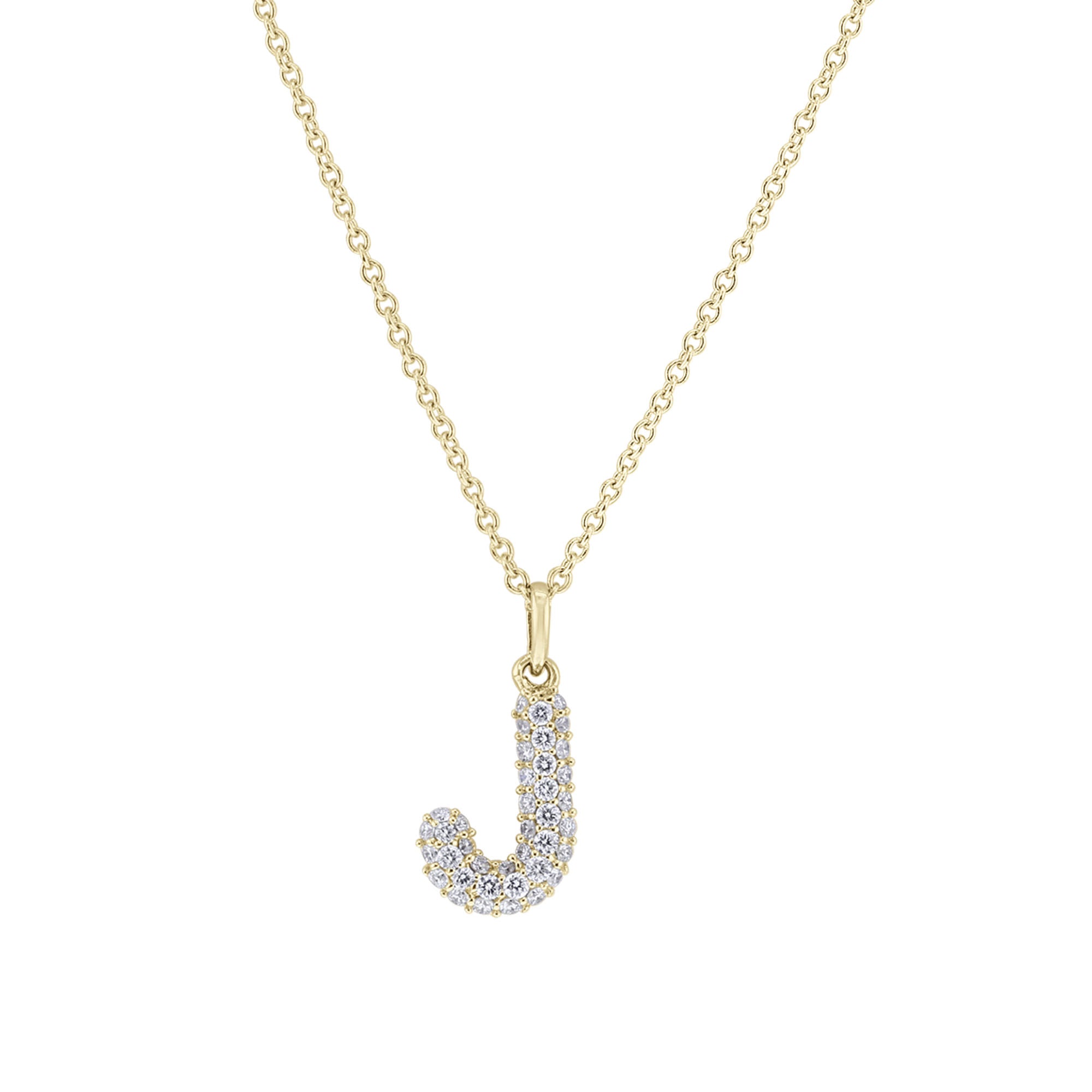 Gold Bubble Initial Diamond Necklace