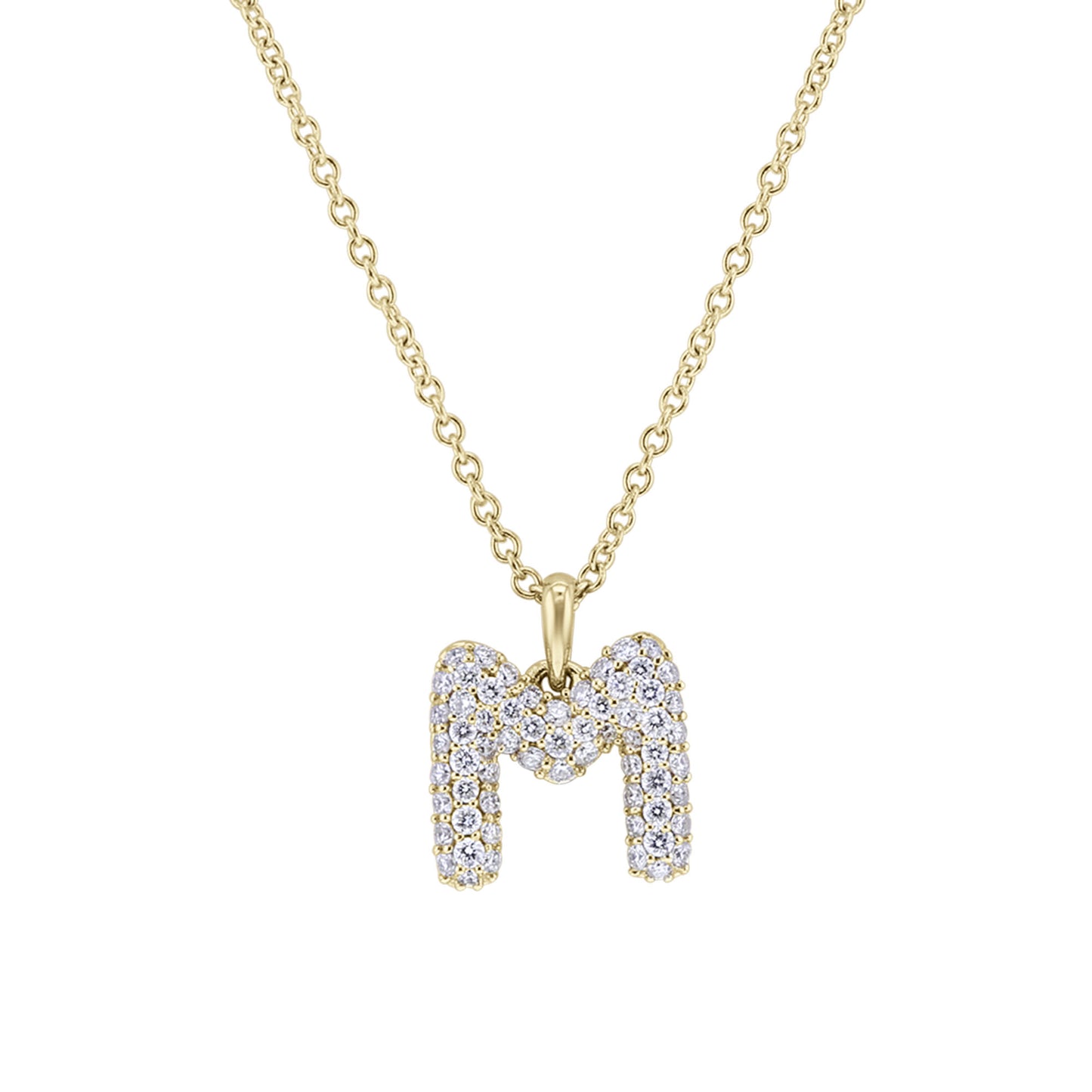 Gold Bubble Initial Diamond Necklace