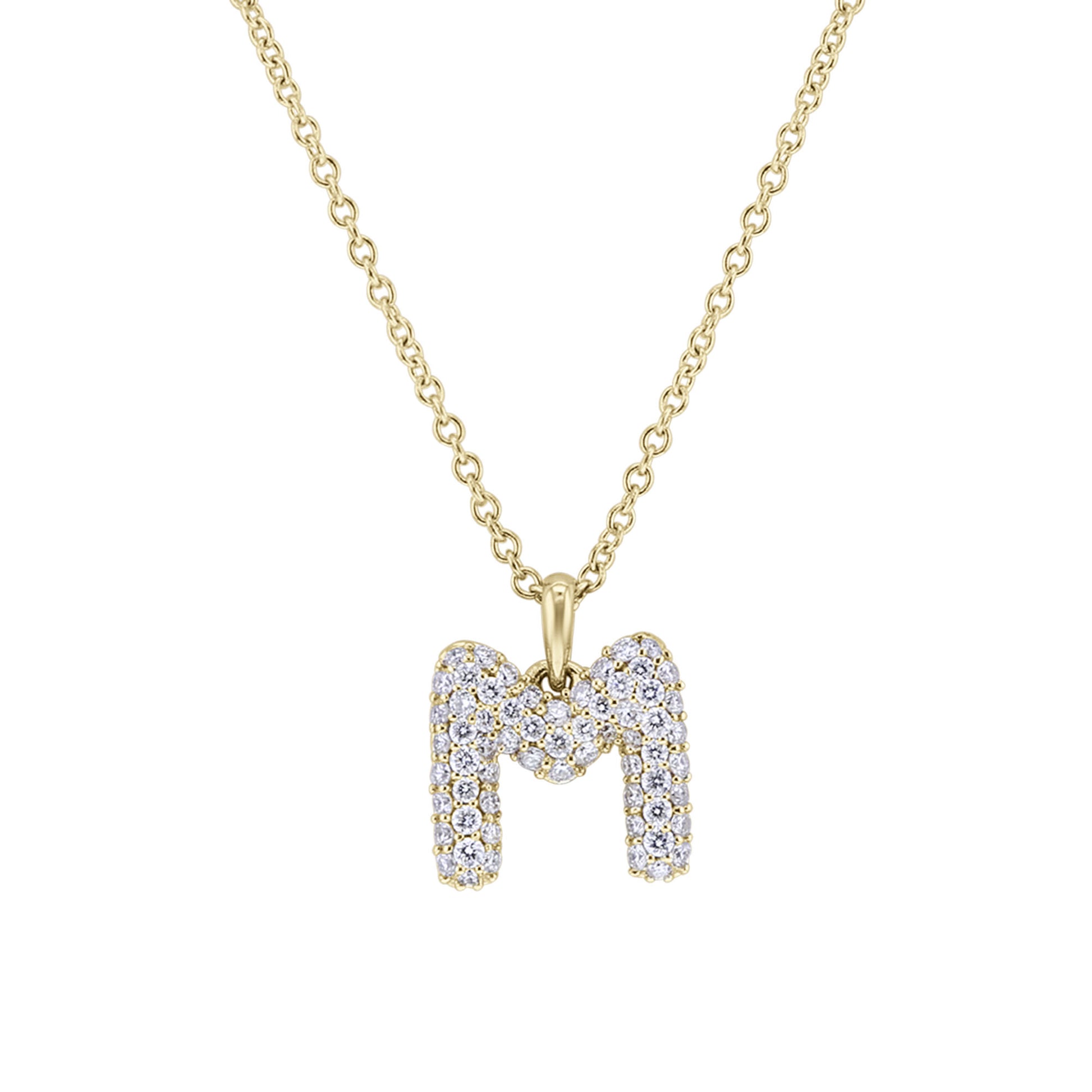Gold Bubble Initial Diamond Necklace