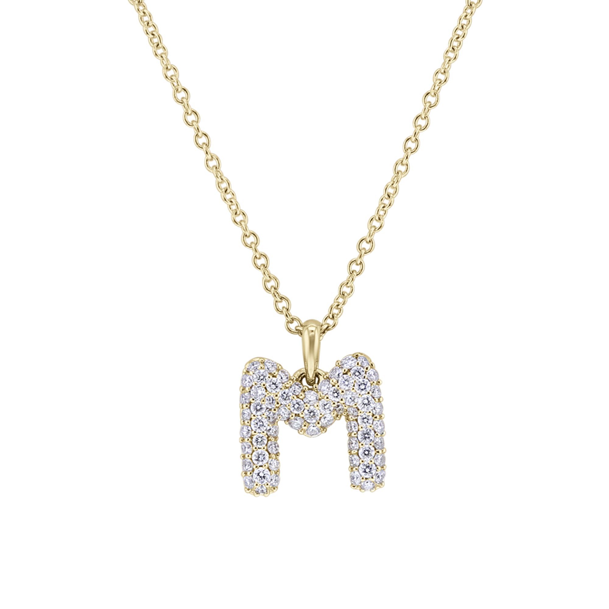Gold Bubble Initial Diamond Necklace