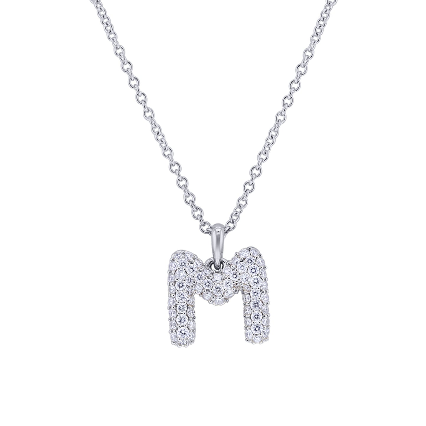 Gold Bubble Initial Diamond Necklace