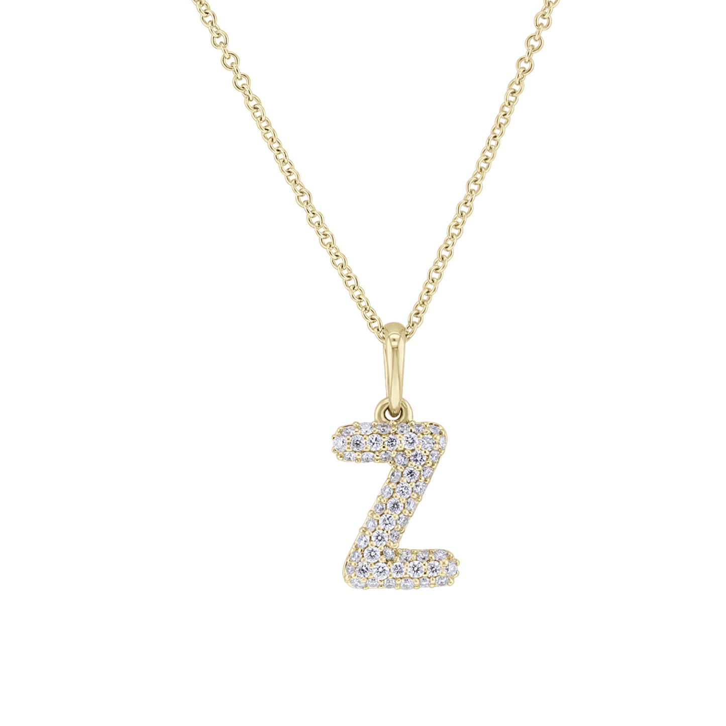 Gold Bubble Initial Diamond Necklace