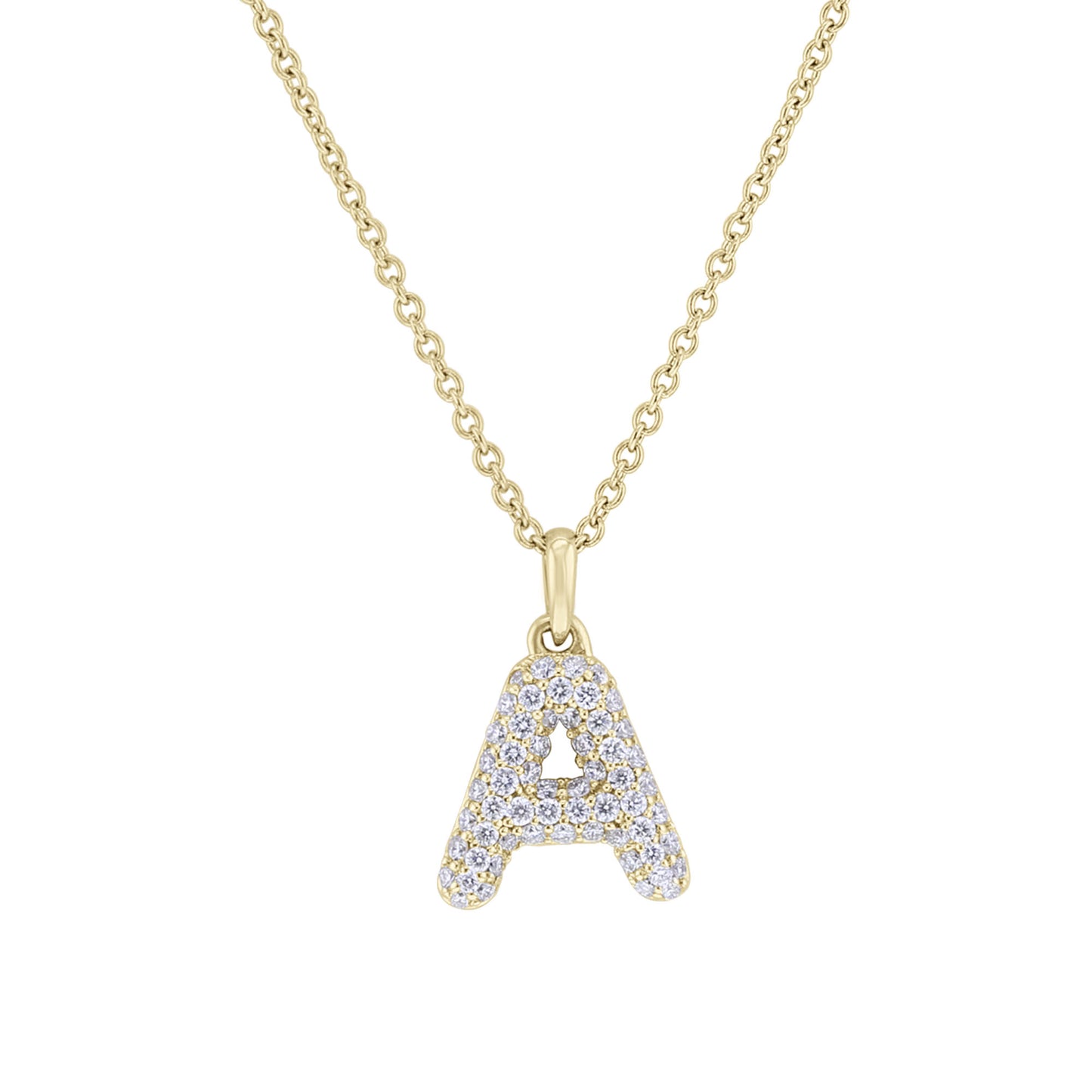 Gold Bubble Initial Diamond Necklace