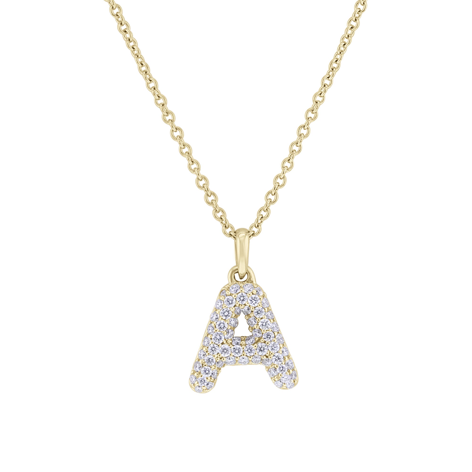 Gold Bubble Initial Diamond Necklace