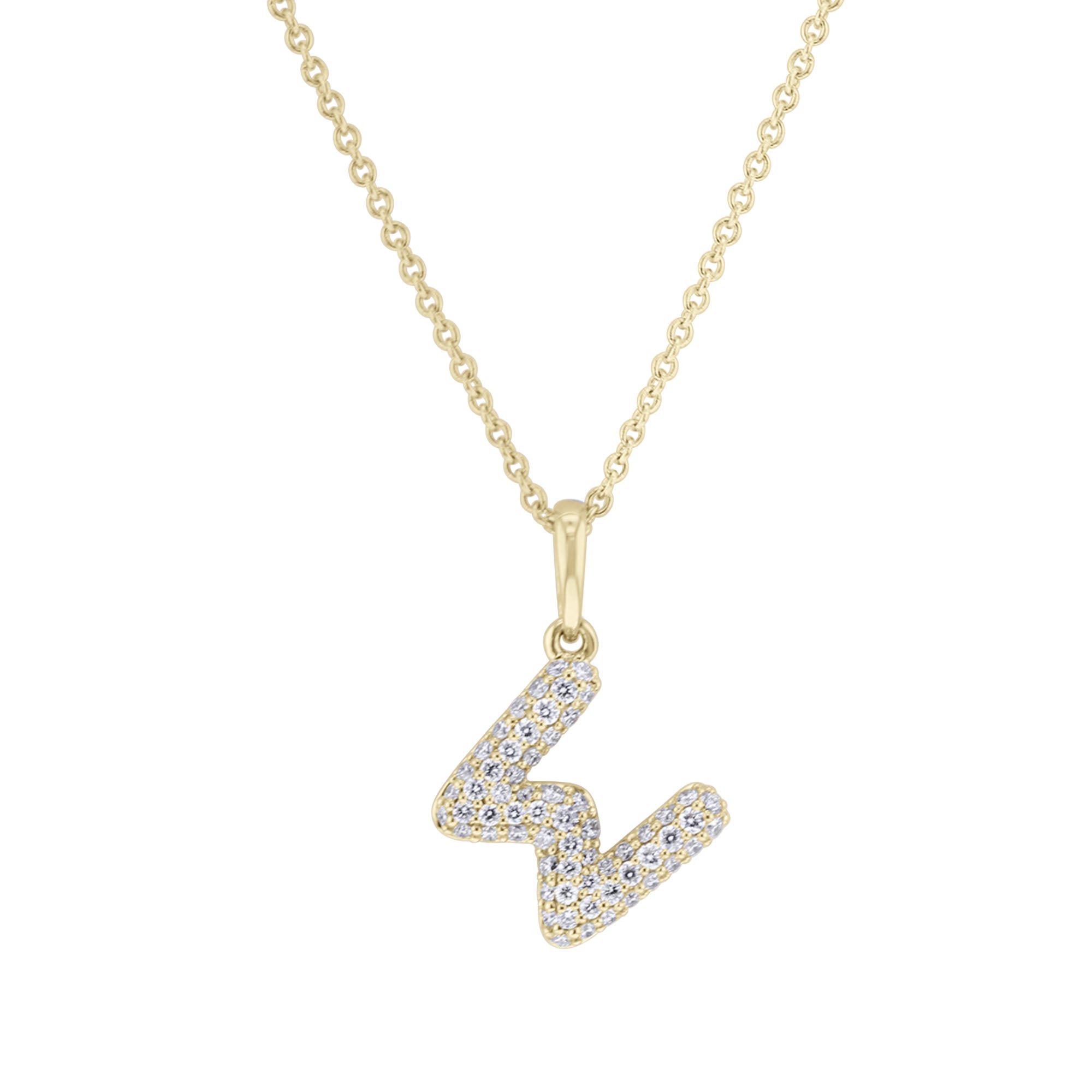 Gold Bubble Initial Diamond Necklace