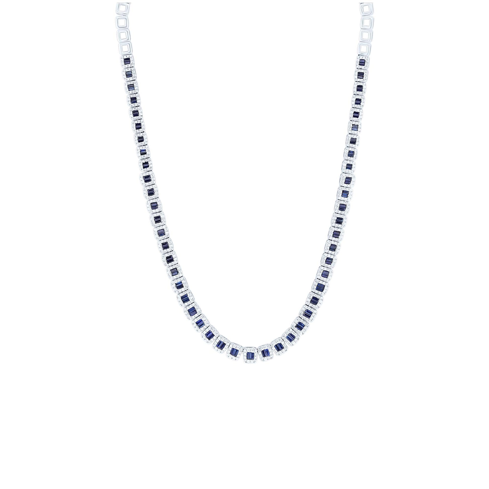 Lagoon Sapphire and Diamond Tennis Necklace