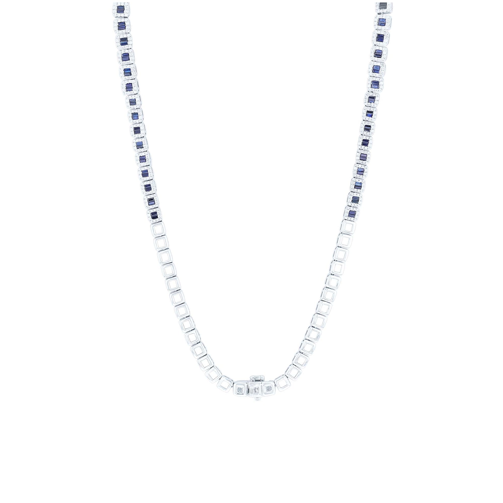 Lagoon Sapphire and Diamond Tennis Necklace