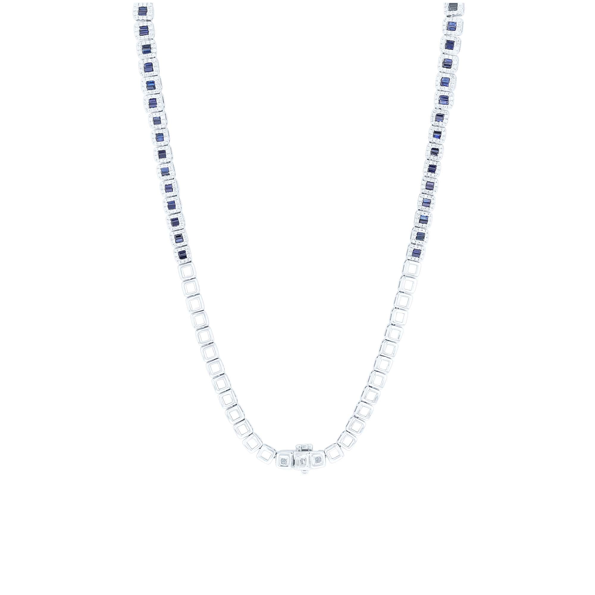 Lagoon Sapphire and Diamond Tennis Necklace