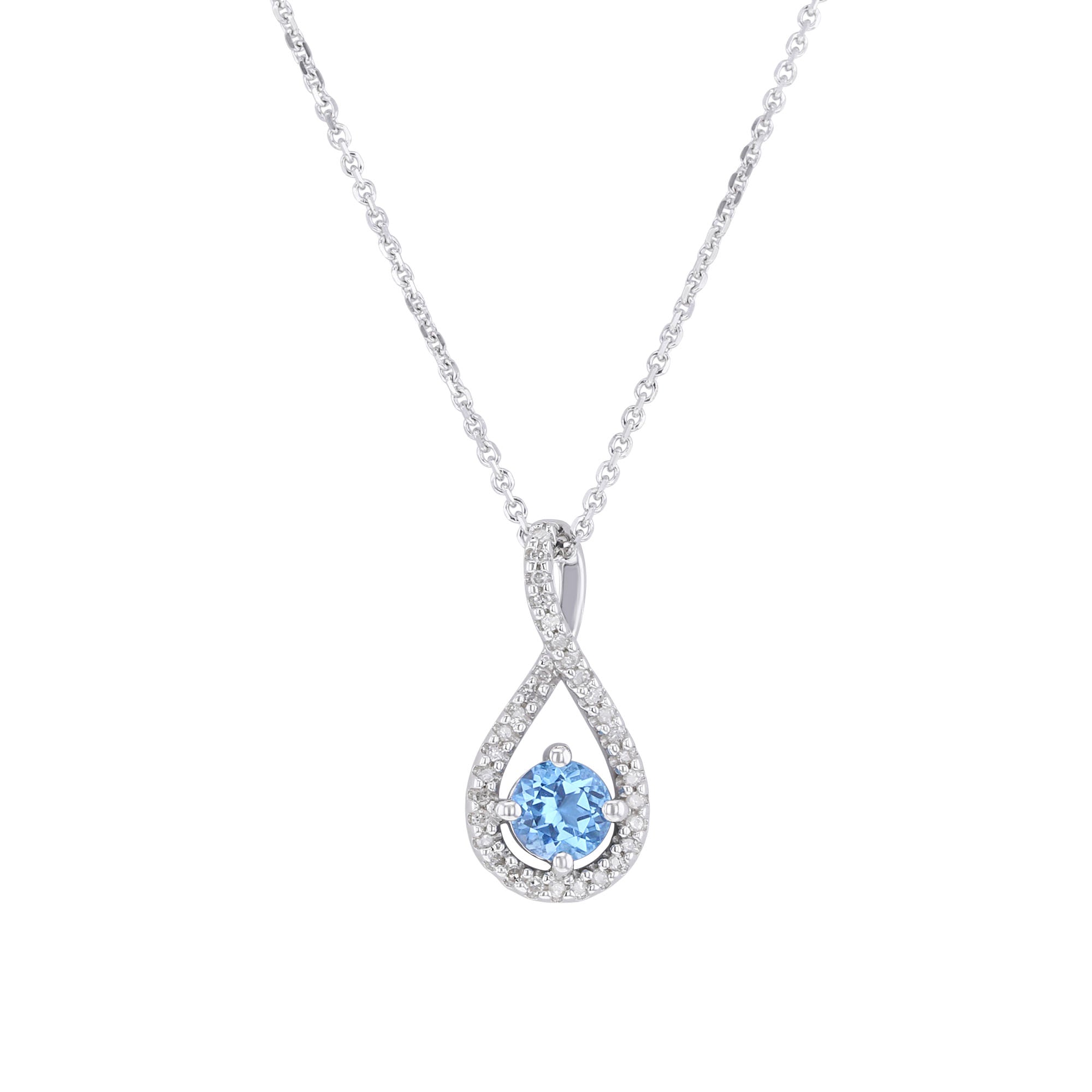 Sterling Silver 1/2ct Blue Topaz Love Knot Pendant Necklace, 18 Inch