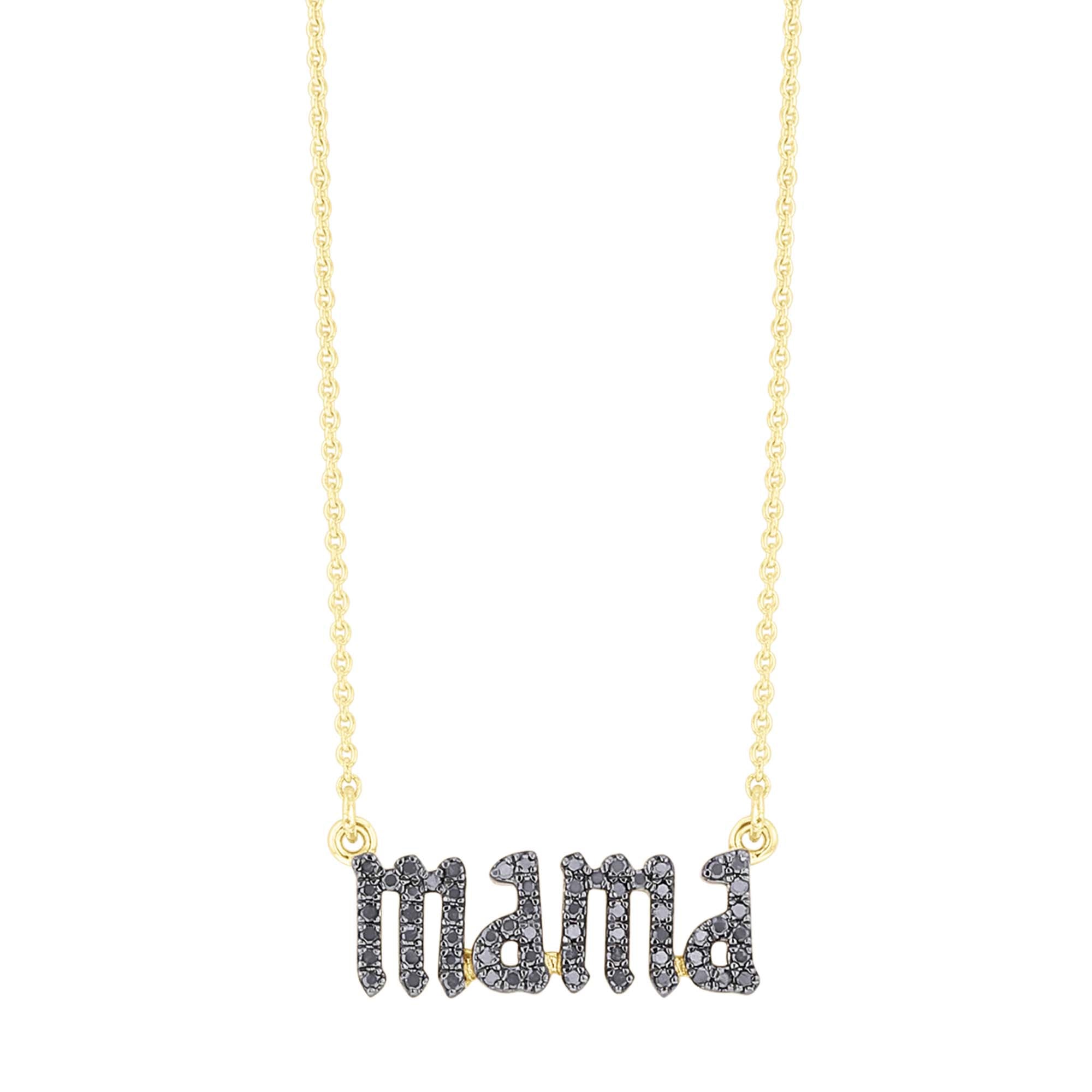 Mama Gothic Letter Black Diamond Necklace