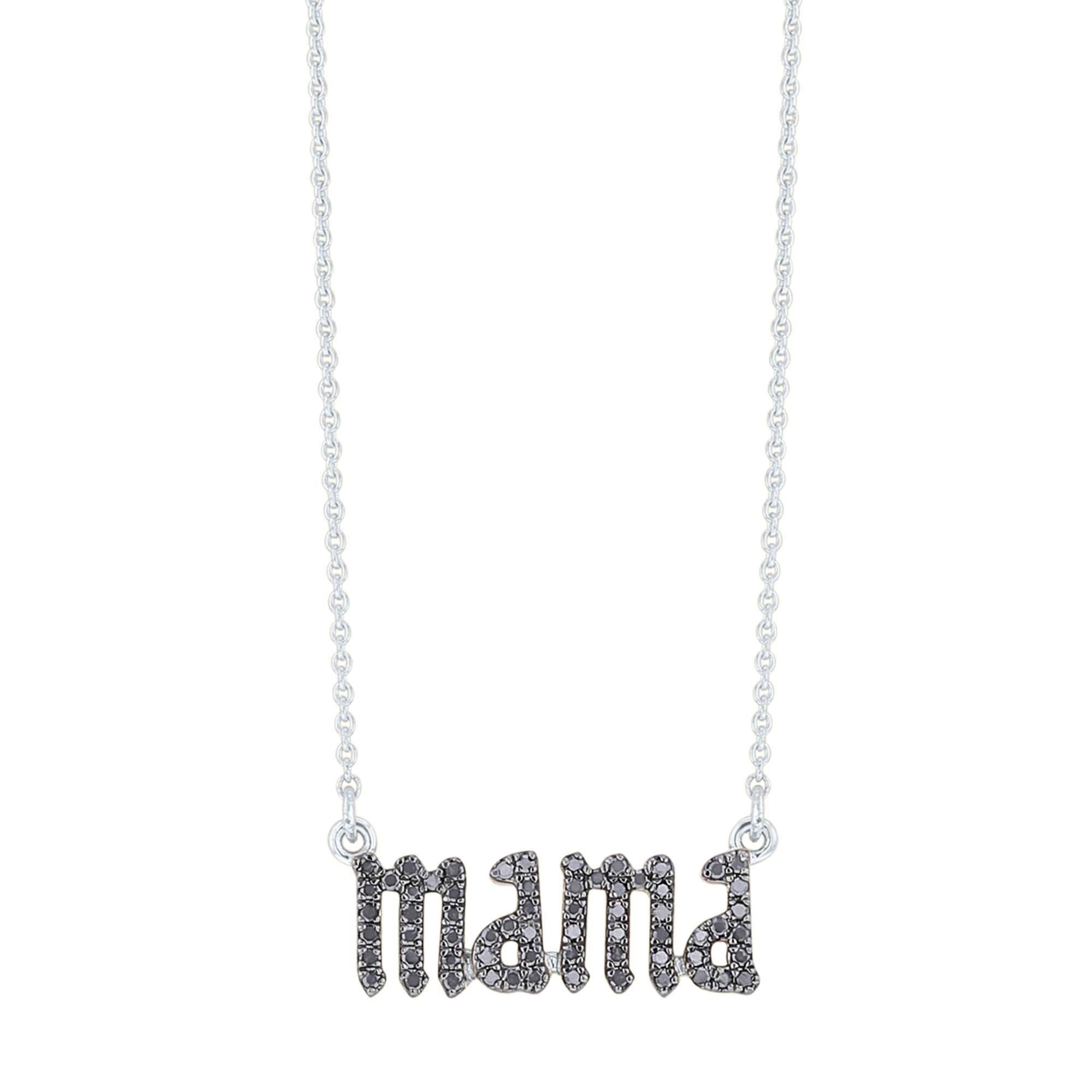 Silver Mama Gothic Letter Black Diamond Necklace