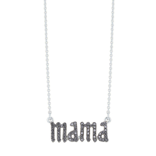 Silver Mama Gothic Letter Black Diamond Necklace
